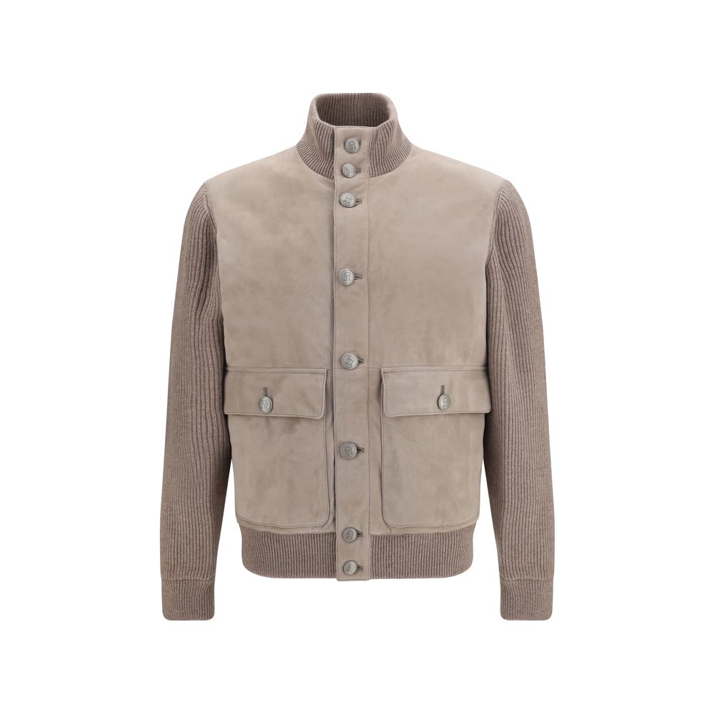 Brunello Cucinelli Beige Calf Leather Bos Taurus Full-Length Jacket