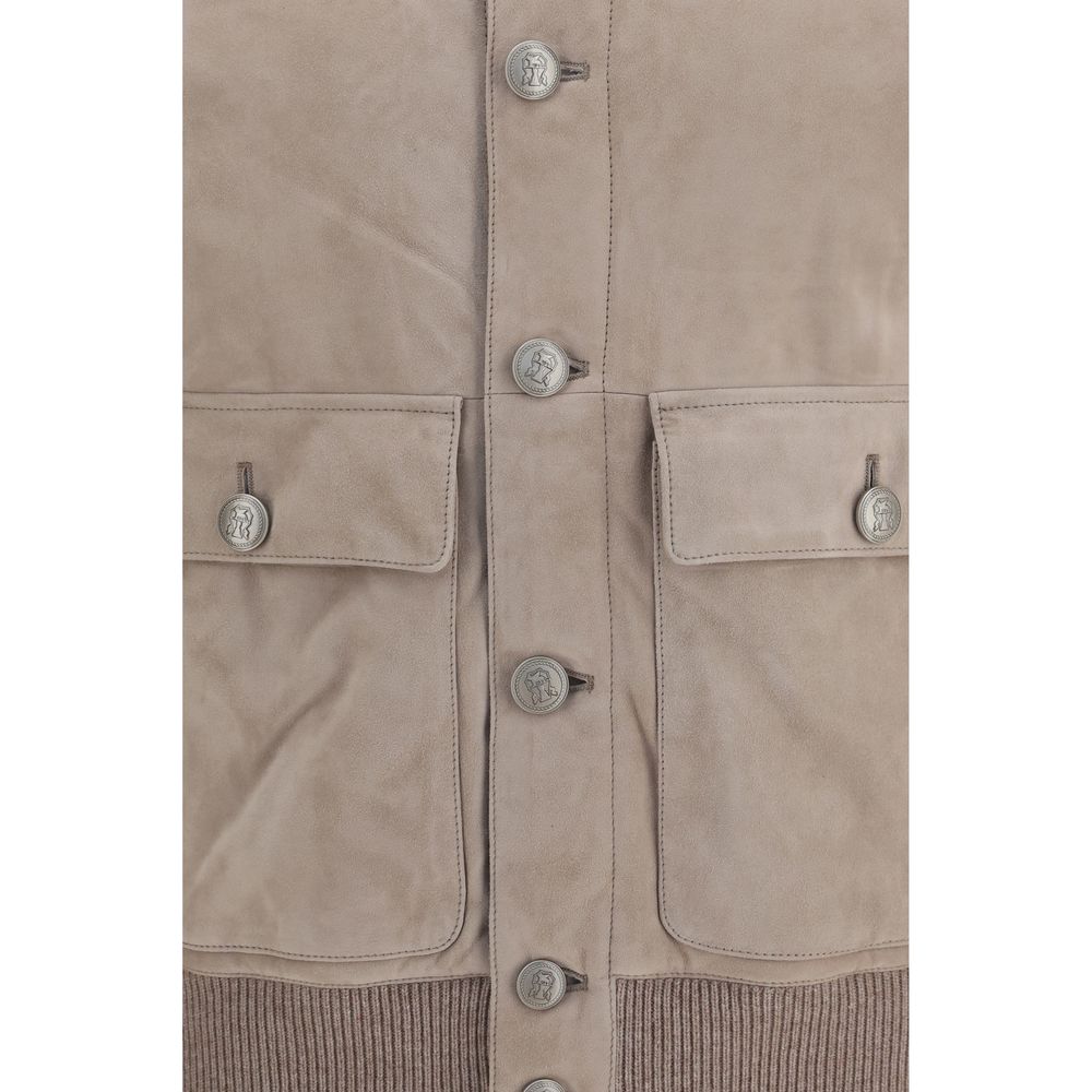 Brunello Cucinelli Beige Calf Leather Bos Taurus Full-Length Jacket