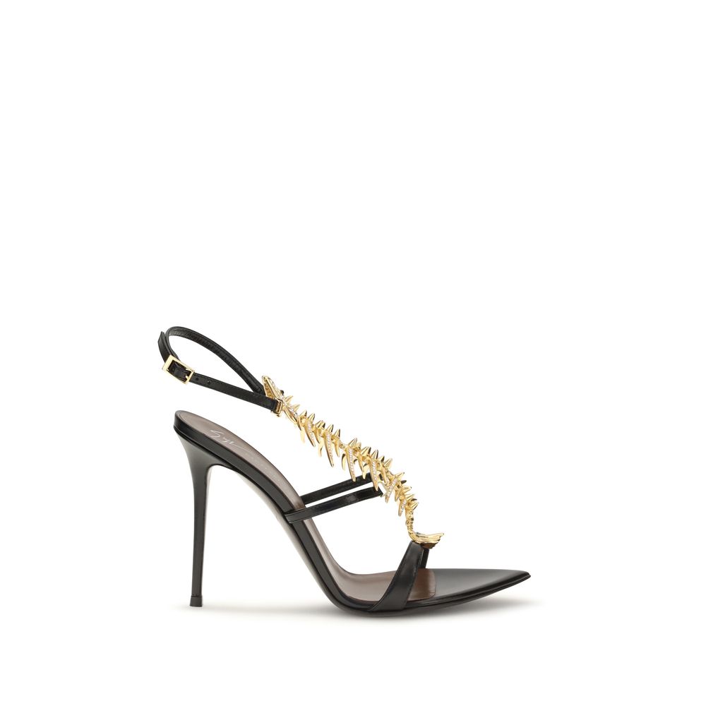 Giuseppe Zanotti Black Calf Leather Bos Taurus Stiletto Heel Sandals