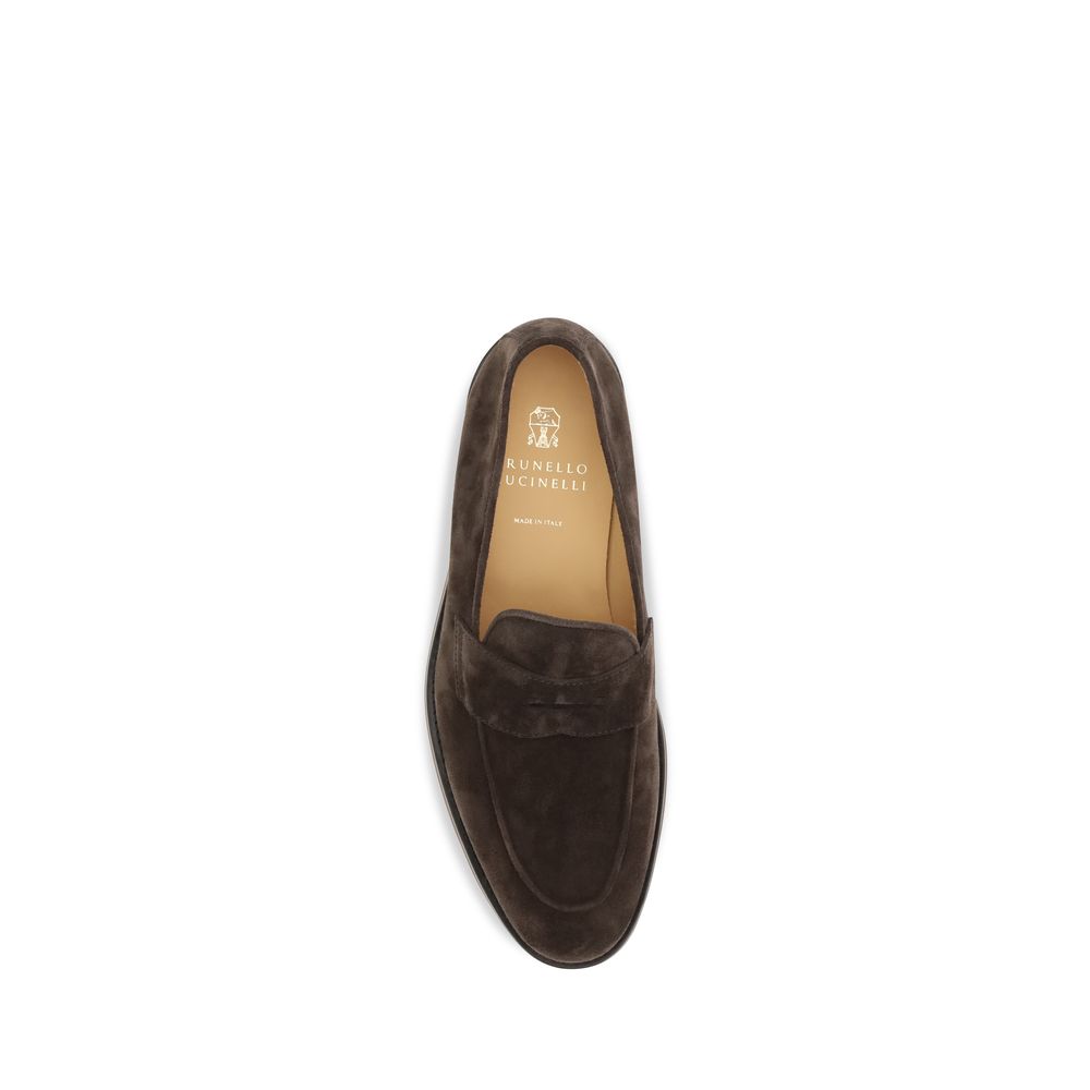 Brunello Cucinelli Brown Calf Leather Bos Taurus Slip-On Loafers