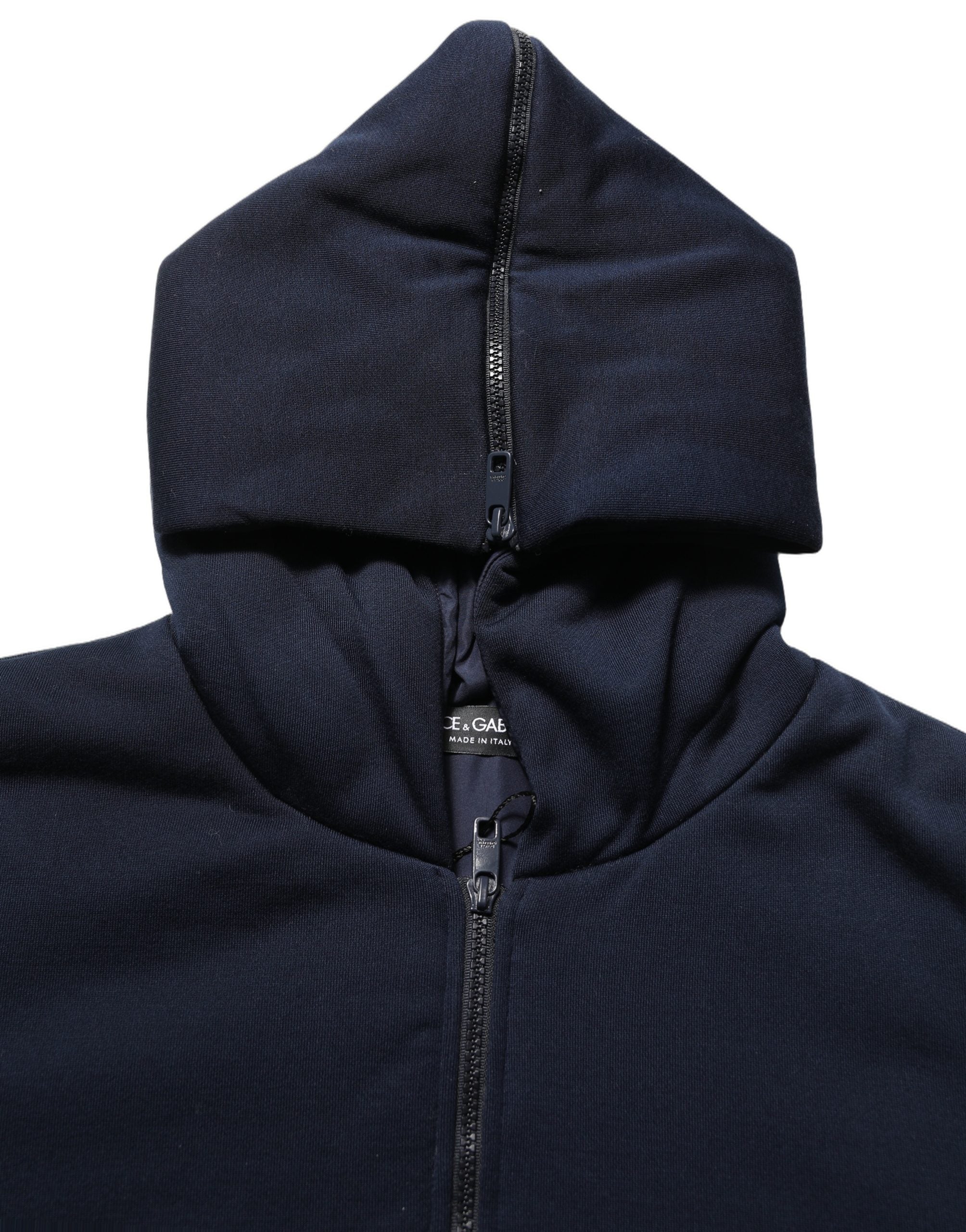Dolce & Gabbana Black Cotton Full Zip Hooded Bomber Jacket