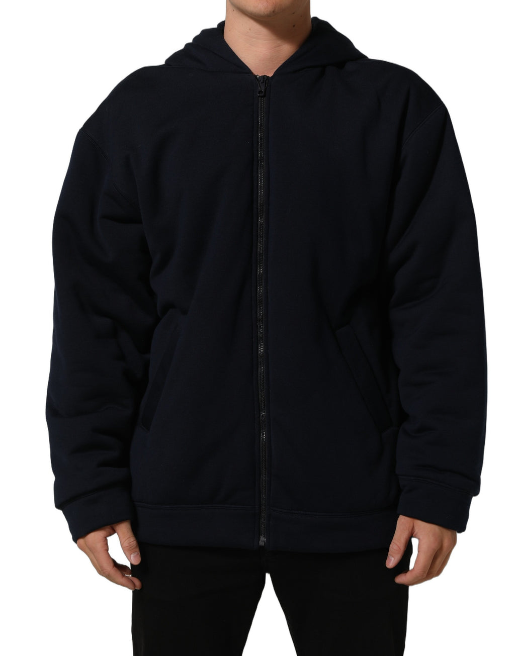 Dolce & Gabbana Black Cotton Full Zip Hooded Bomber Jacket