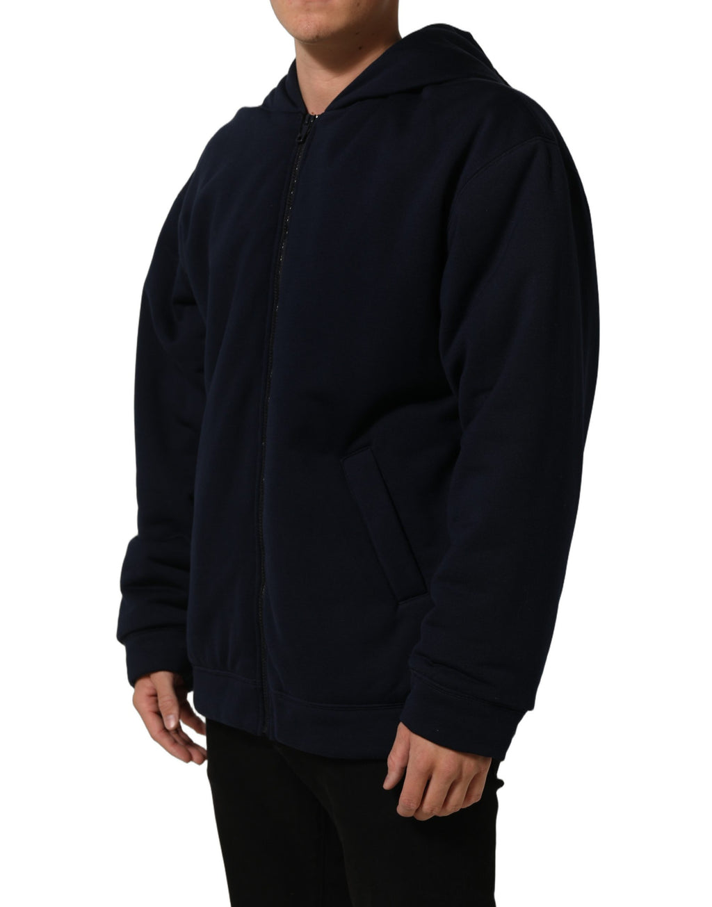 Dolce & Gabbana Black Cotton Full Zip Hooded Bomber Jacket