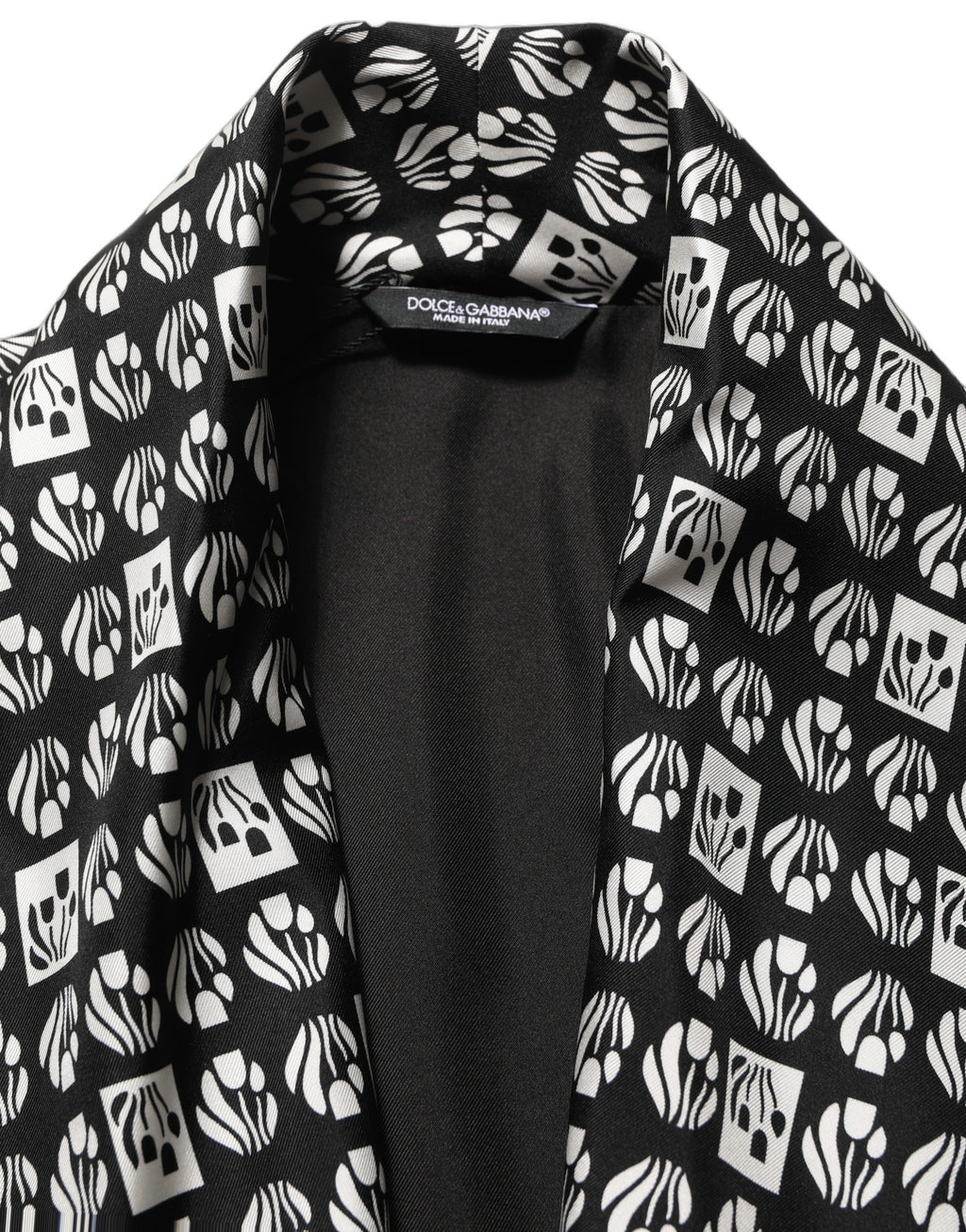 Dolce & Gabbana Black White Silk Men Wrap Robe Coat Jacket