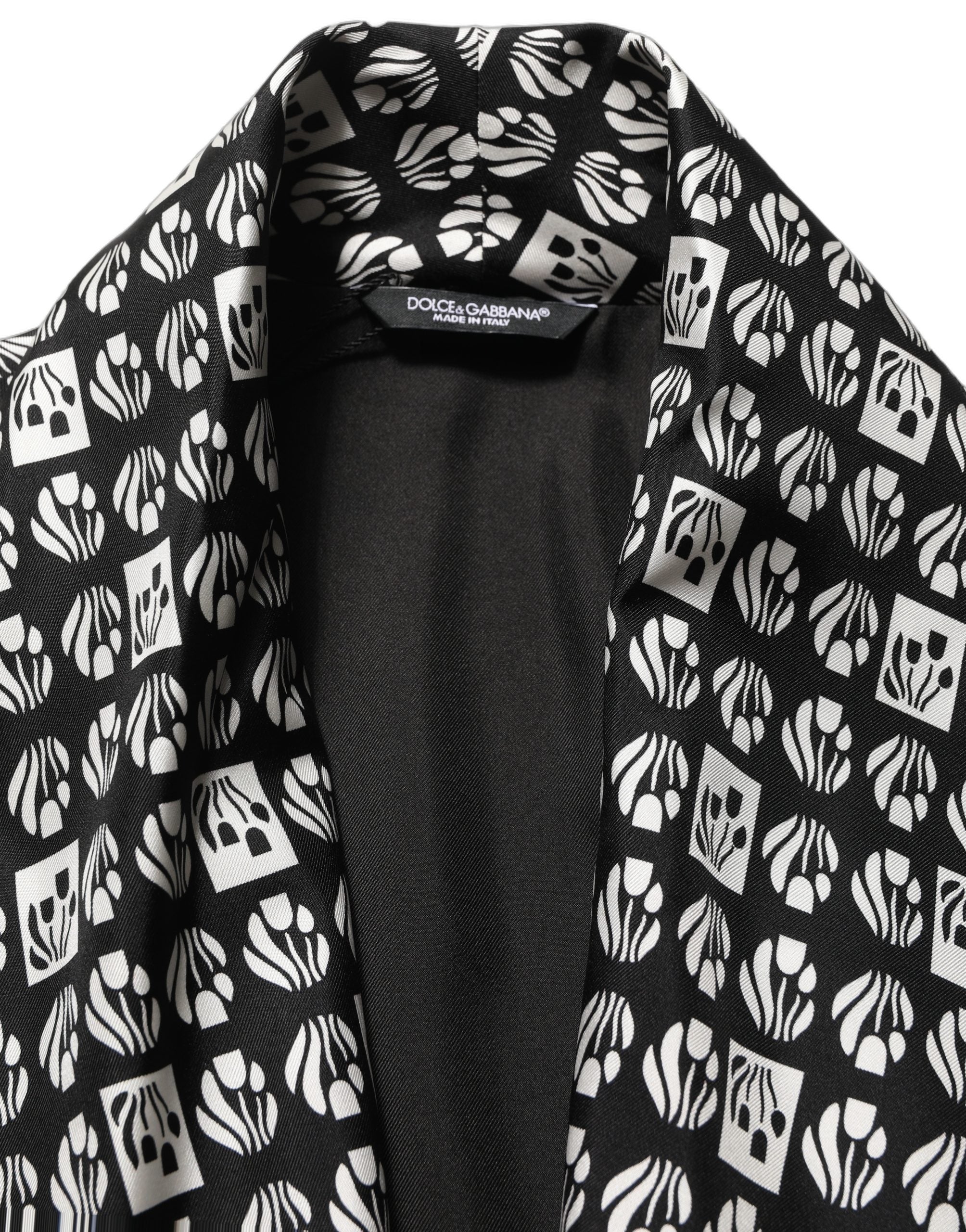 Dolce & Gabbana Black White Silk Men Wrap Robe Coat Jacket