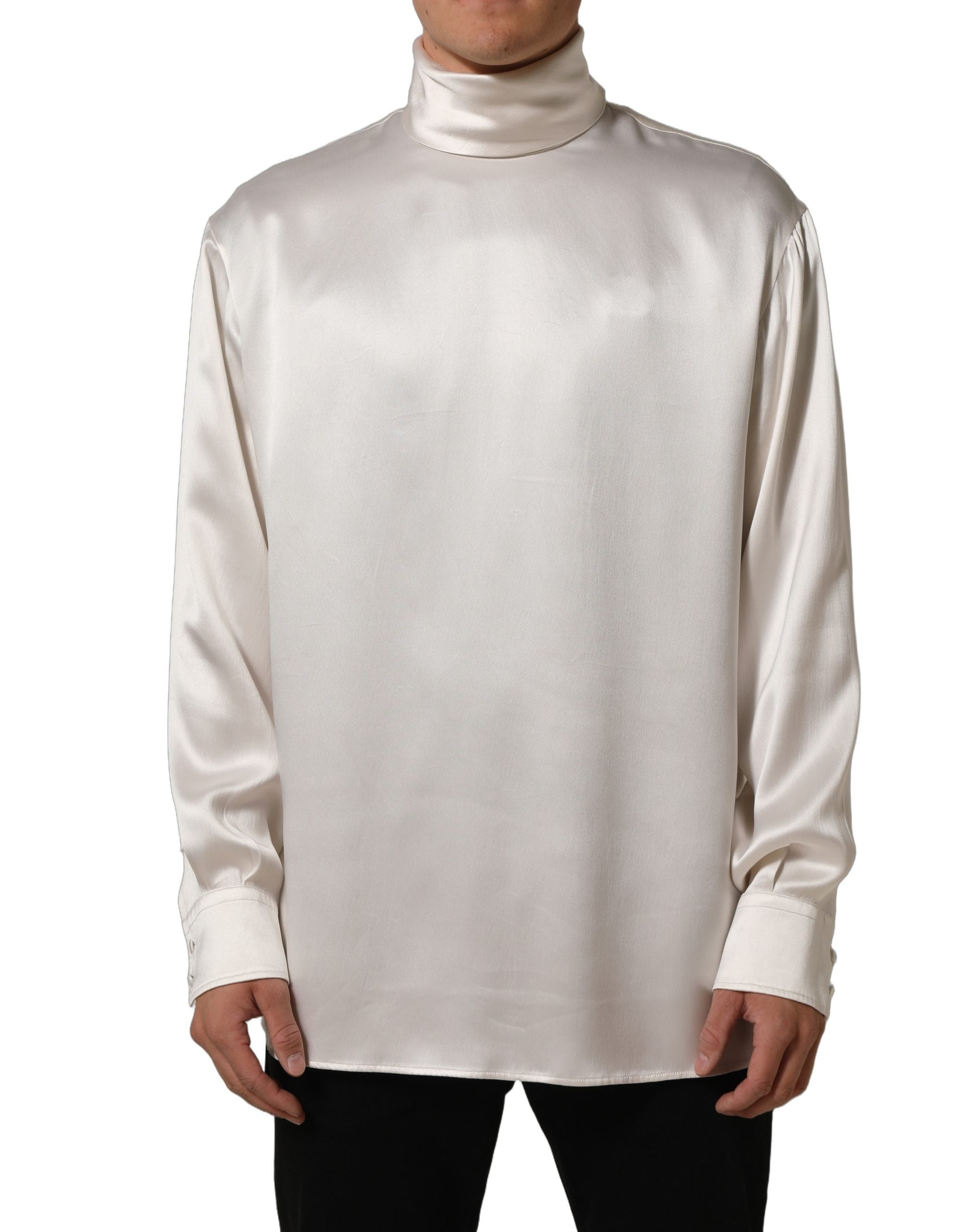 Dolce & Gabbana White Silk Long Sleeves Turtleneck Sweater