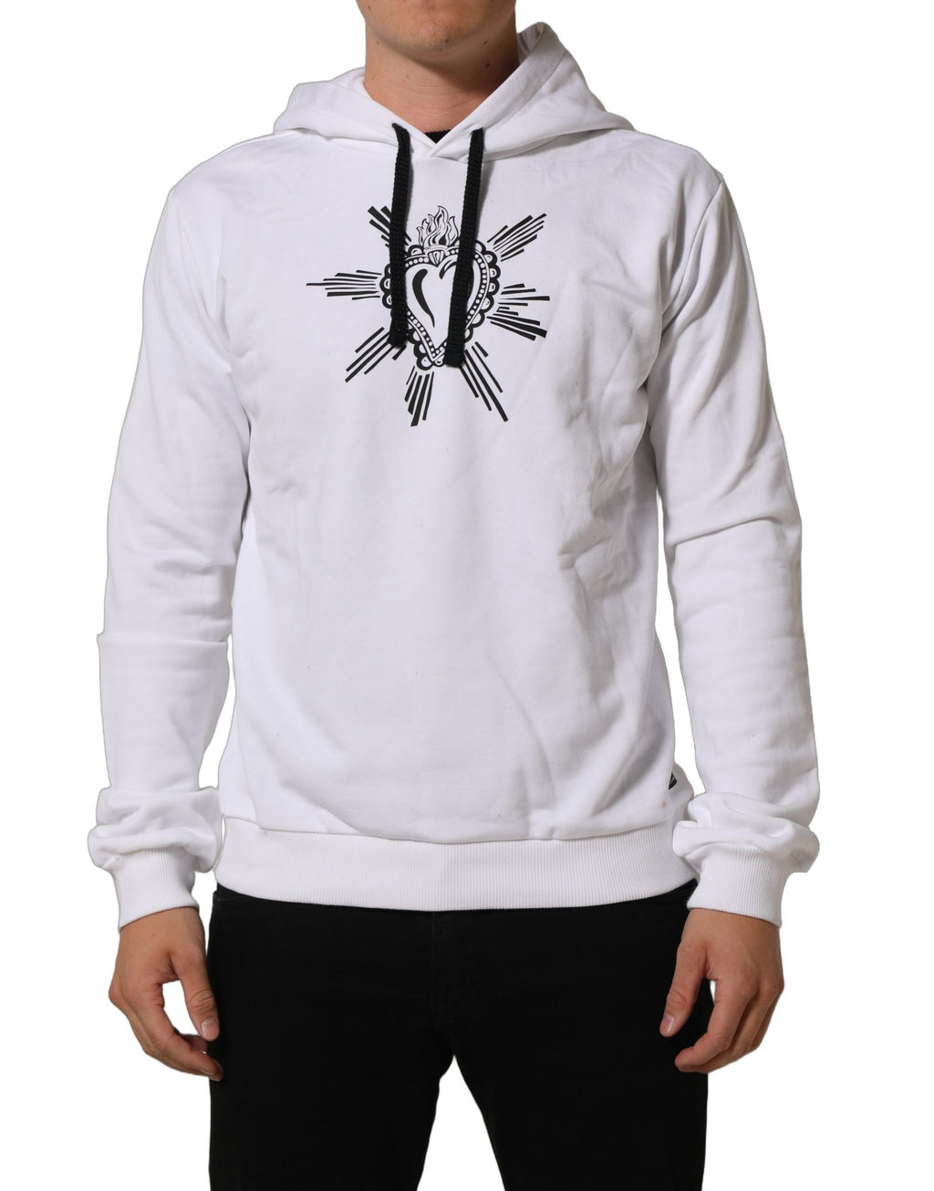 Dolce & Gabbana White Sacred Heart Hooded Sweatshirt Sweater