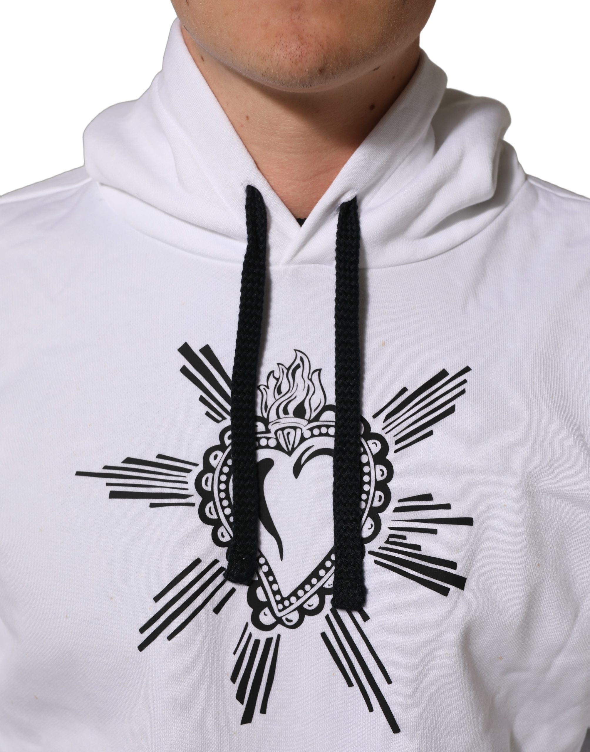 Dolce & Gabbana White Sacred Heart Hooded Sweatshirt Sweater