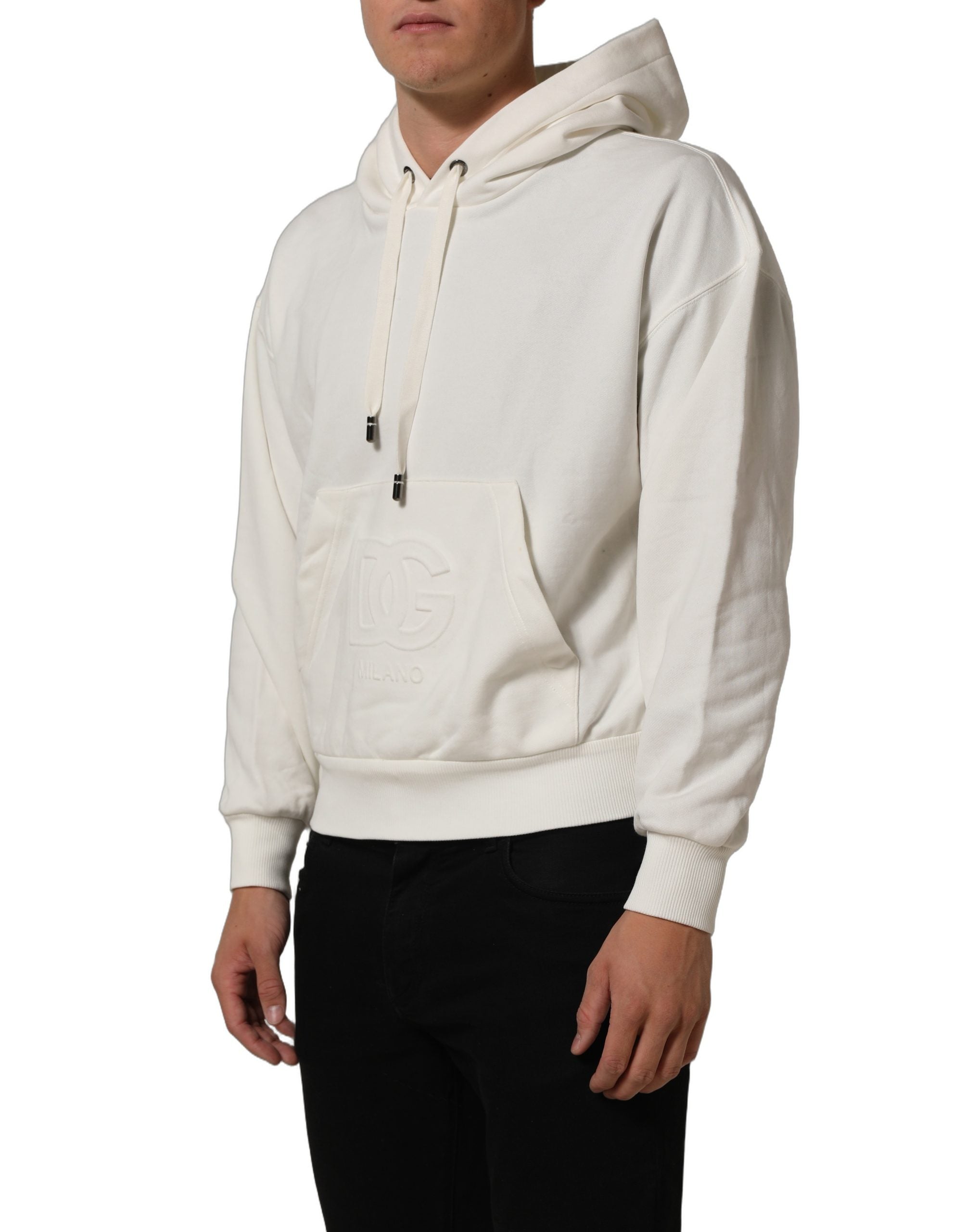 Dolce & Gabbana White Logo Hooded PulloverSweatshirt Sweater