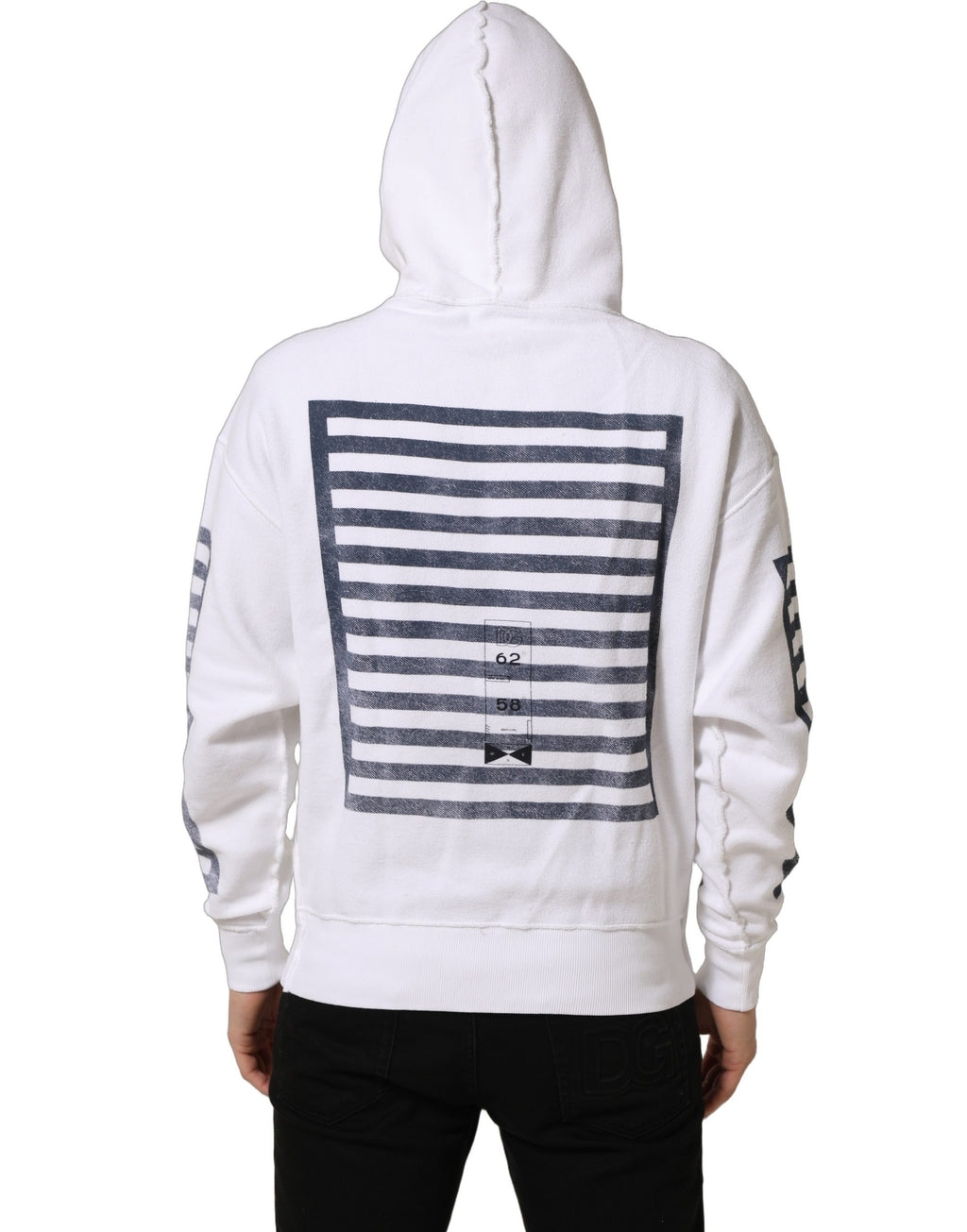 Dolce & Gabbana White Blue Stripe Hooded Sweatshirt Sweater