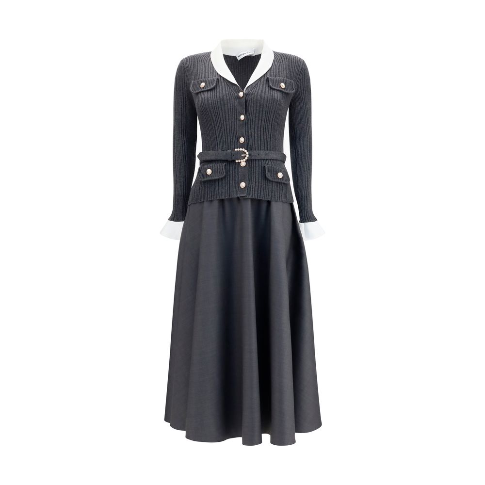 Self-Portrait Gray Polyamide Casual Dress
