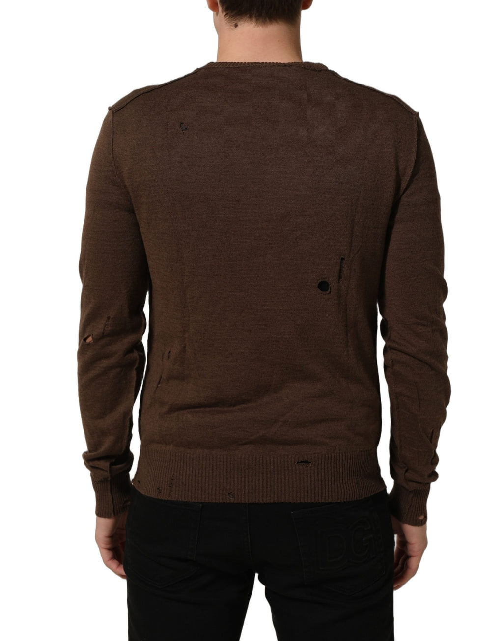 Dolce & Gabbana Brown Flax Buttoned V-neck Pullover Sweater