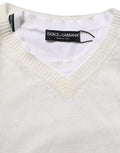 Dolce & Gabbana White Flax CrewNeck Layered Pullover Sweater