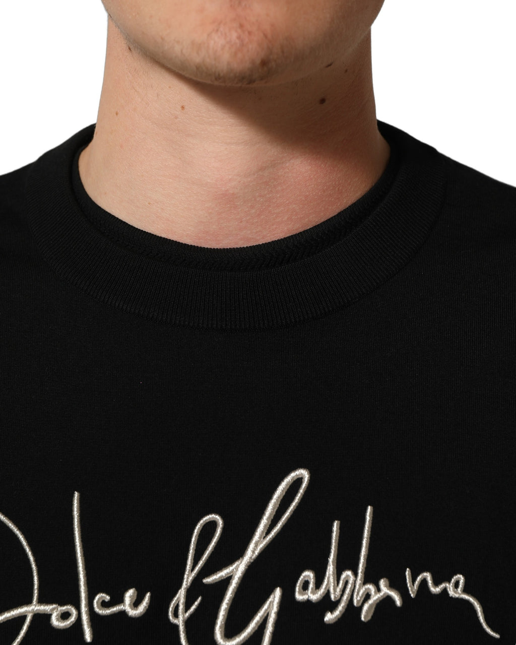 Dolce & Gabbana Black DG Embroidered Crew Neck Pullover Men Sweater