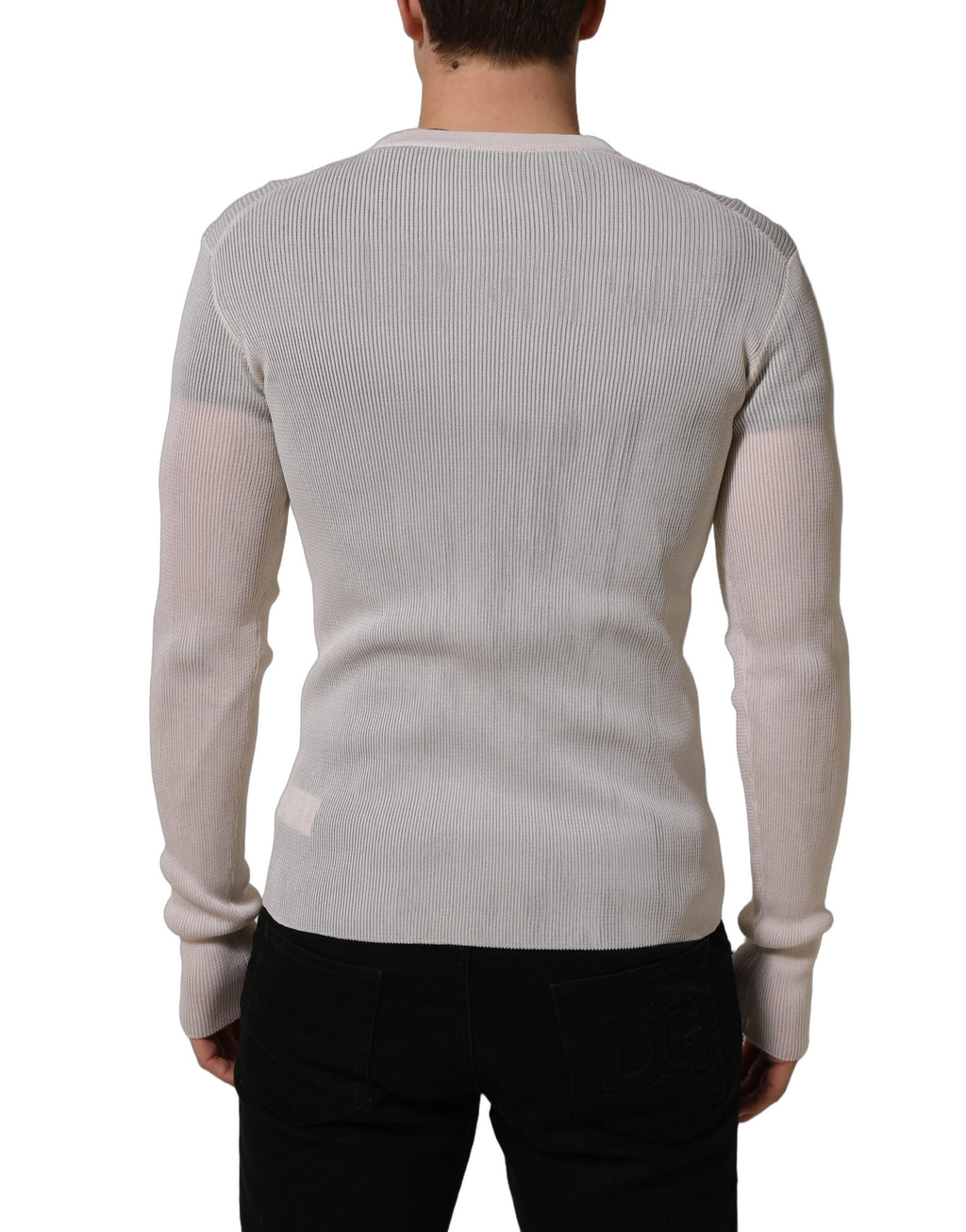 Dolce & Gabbana White Silk Crew Neck Men Pullover Sweater