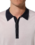 Dolce & Gabbana White Silk Collared Henley Pullover Sweater