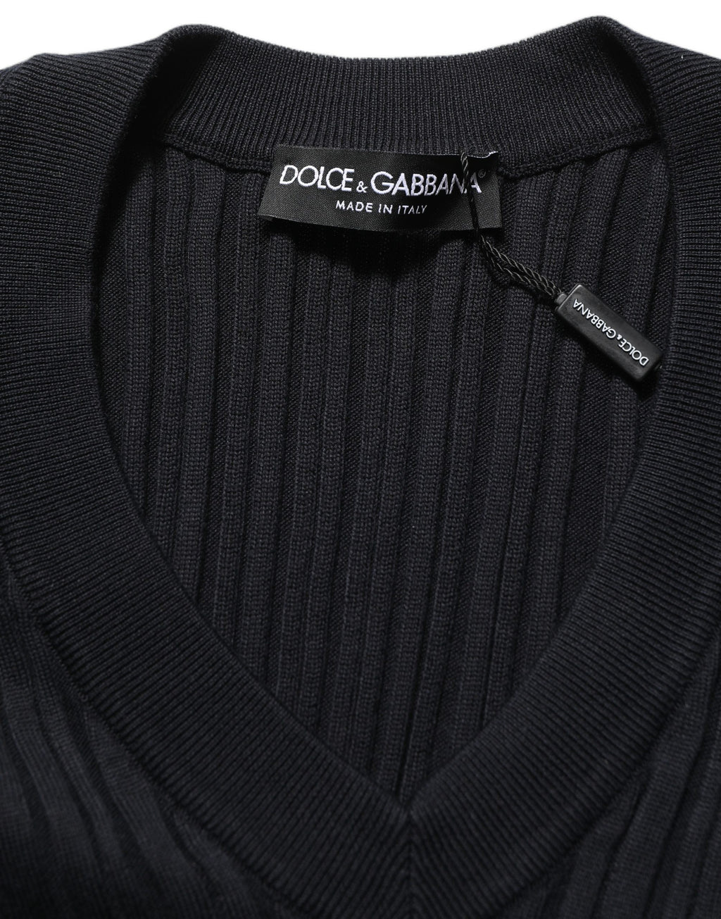 Dolce & Gabbana Black Silk Blend V-neck Pullover Men Sweater