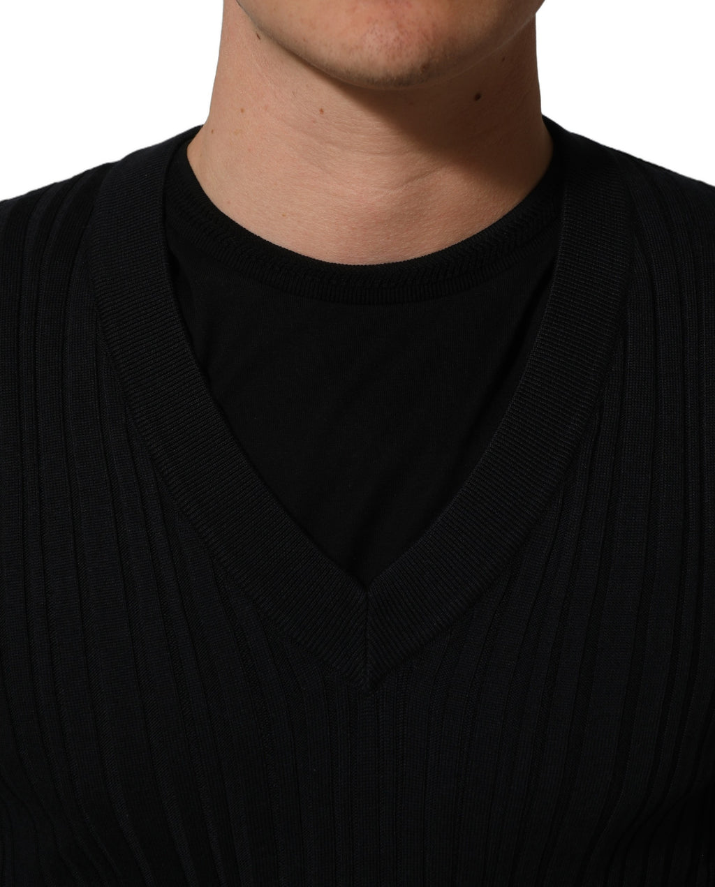 Dolce & Gabbana Black Silk Blend V-neck Pullover Men Sweater