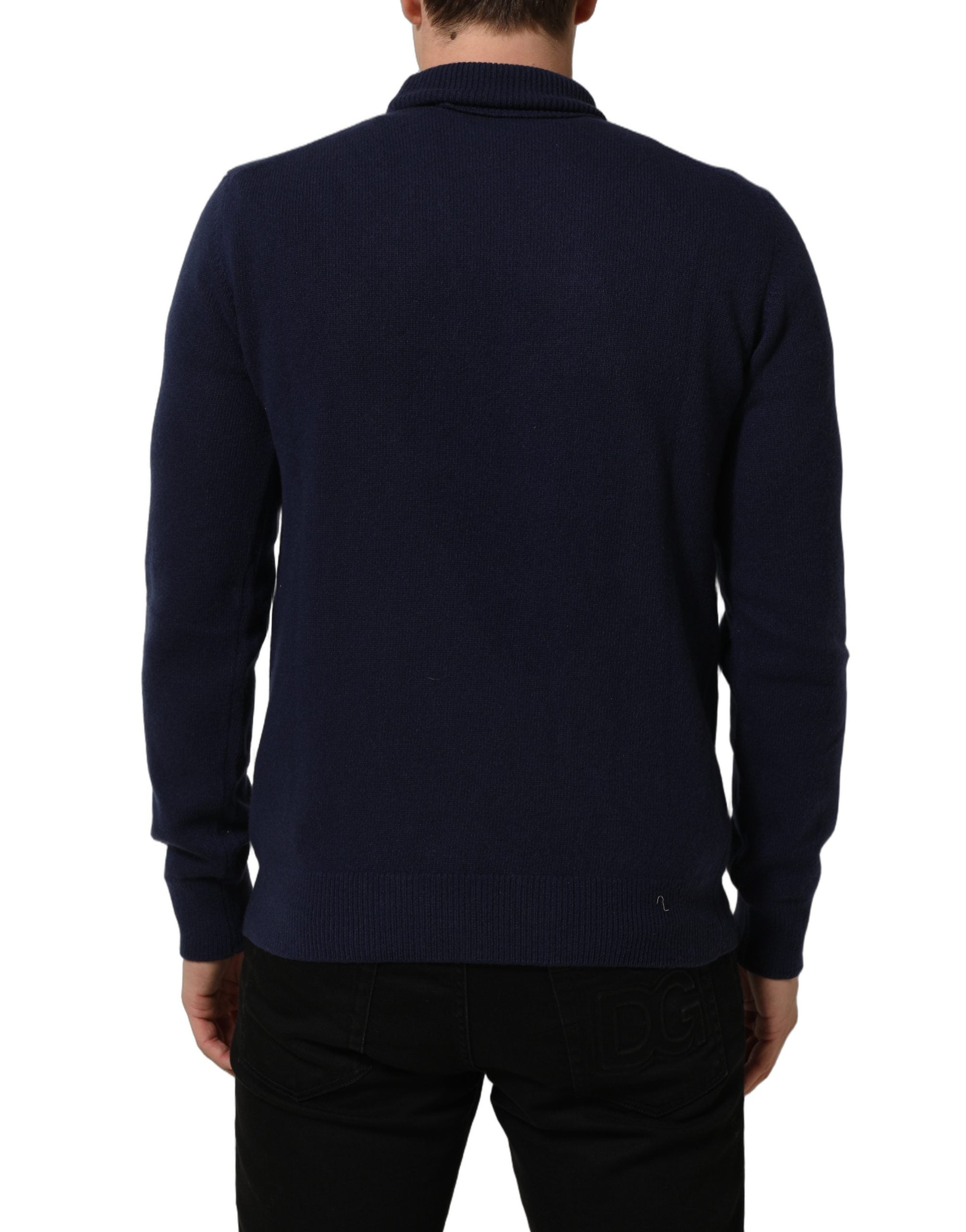 Dolce & Gabbana Blue Wool Knit Turtleneck Pullover Sweater