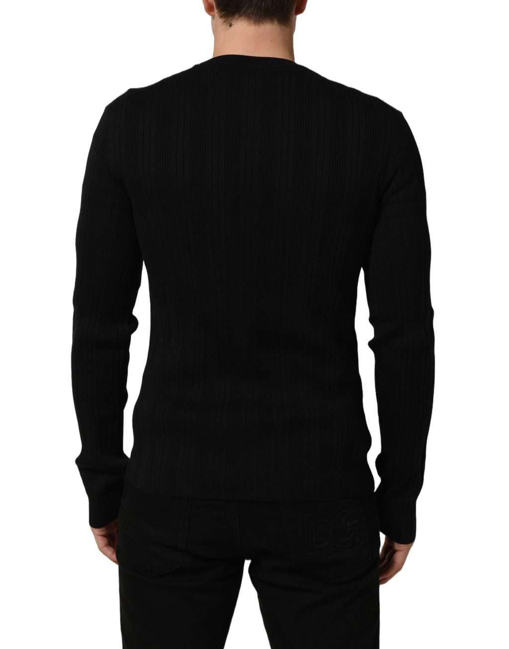 Dolce & Gabbana Black Silk Blend Henley Pullover Men Sweater