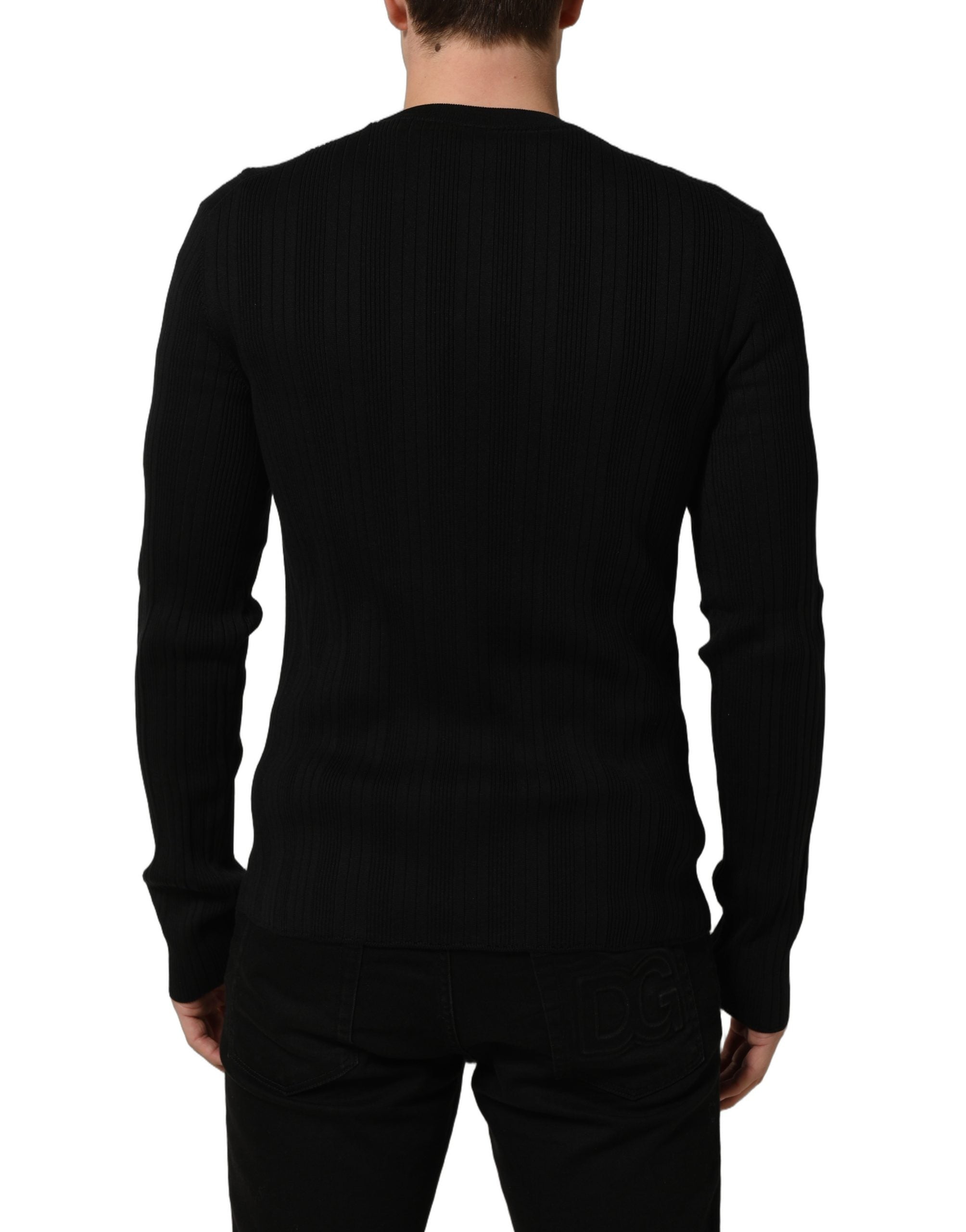 Dolce & Gabbana Black Silk Blend Henley Pullover Men Sweater