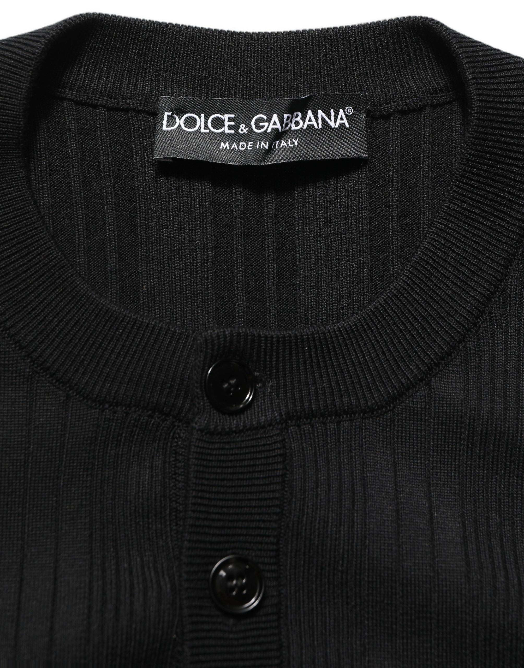 Dolce & Gabbana Black Silk Blend Henley Pullover Men Sweater