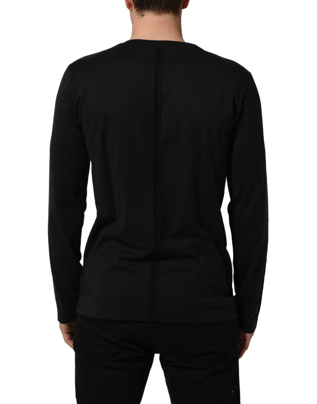Dolce & Gabbana Dark Blue Cotton Round Neck Pullover Sweater