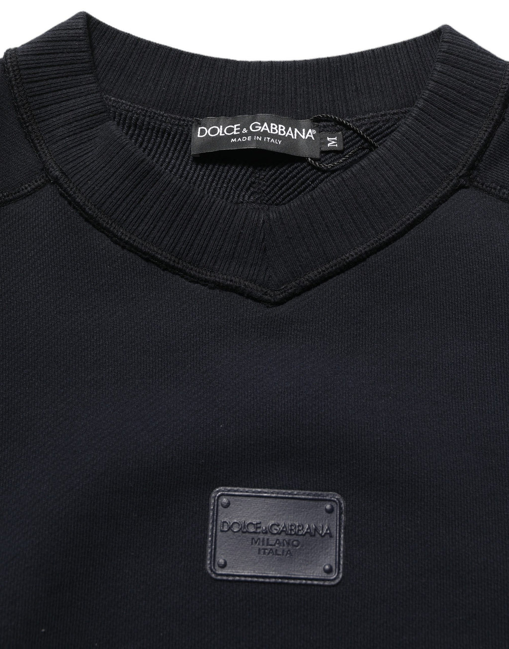 Dolce & Gabbana Black Logo Plaque Cotton Crew Neck Pullover Sweater