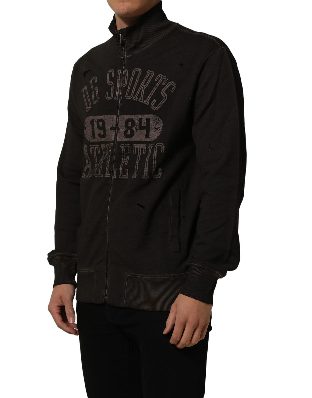Dolce & Gabbana Brown Logo Print Full Zip Sweatshirt Sweater