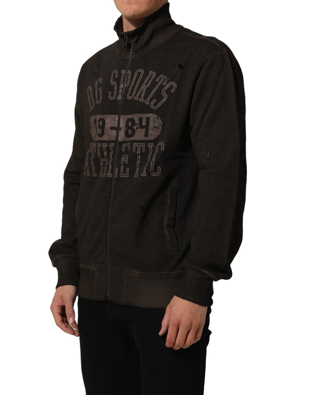 Dolce & Gabbana Brown Logo Print Full Zip Sweatshirt Sweater