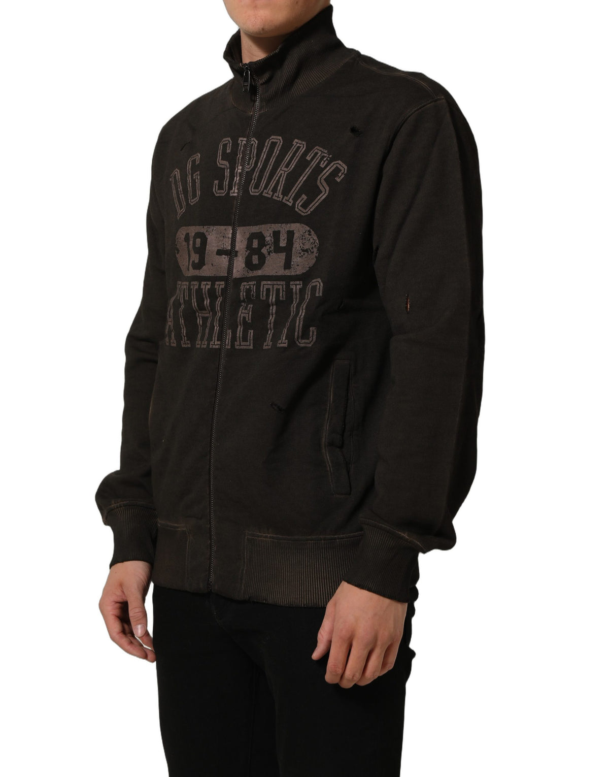 Dolce & Gabbana Brown Logo Print Full Zip Sweatshirt Sweater