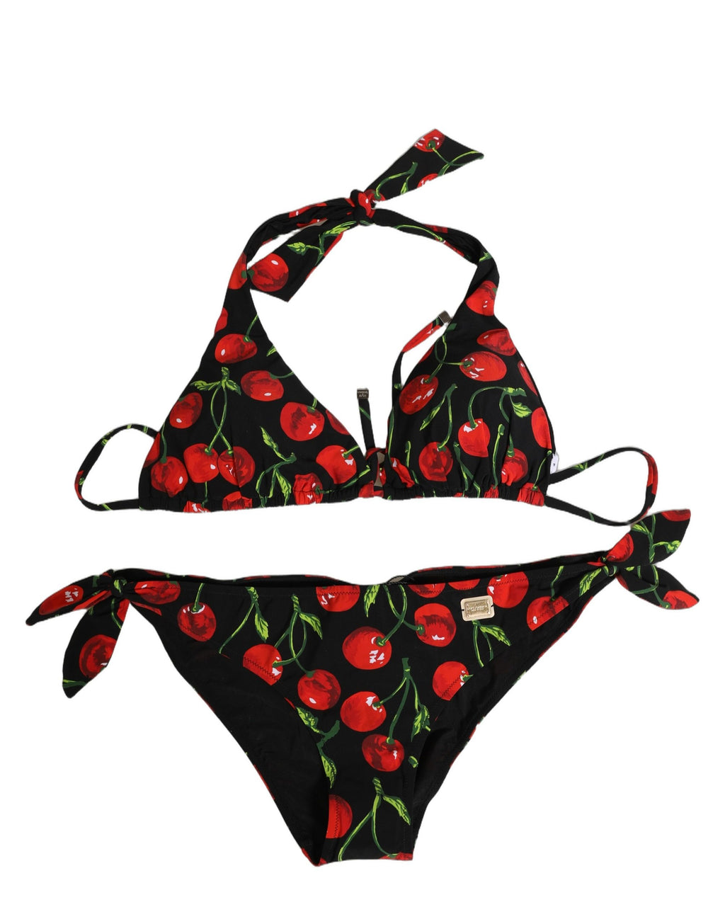 Dolce & Gabbana Black Cherry Print Nylon Bikini 2 Piece Swimwear
