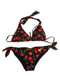 Dolce & Gabbana Black Cherry Print Nylon Bikini 2 Piece Swimwear