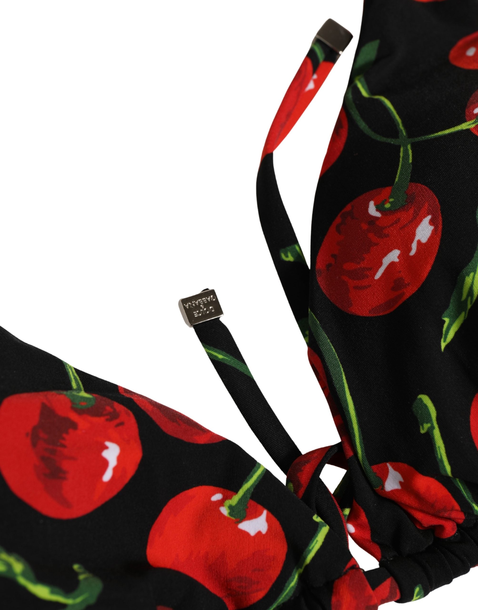 Dolce & Gabbana Black Cherry Print Nylon Bikini 2 Piece Swimwear