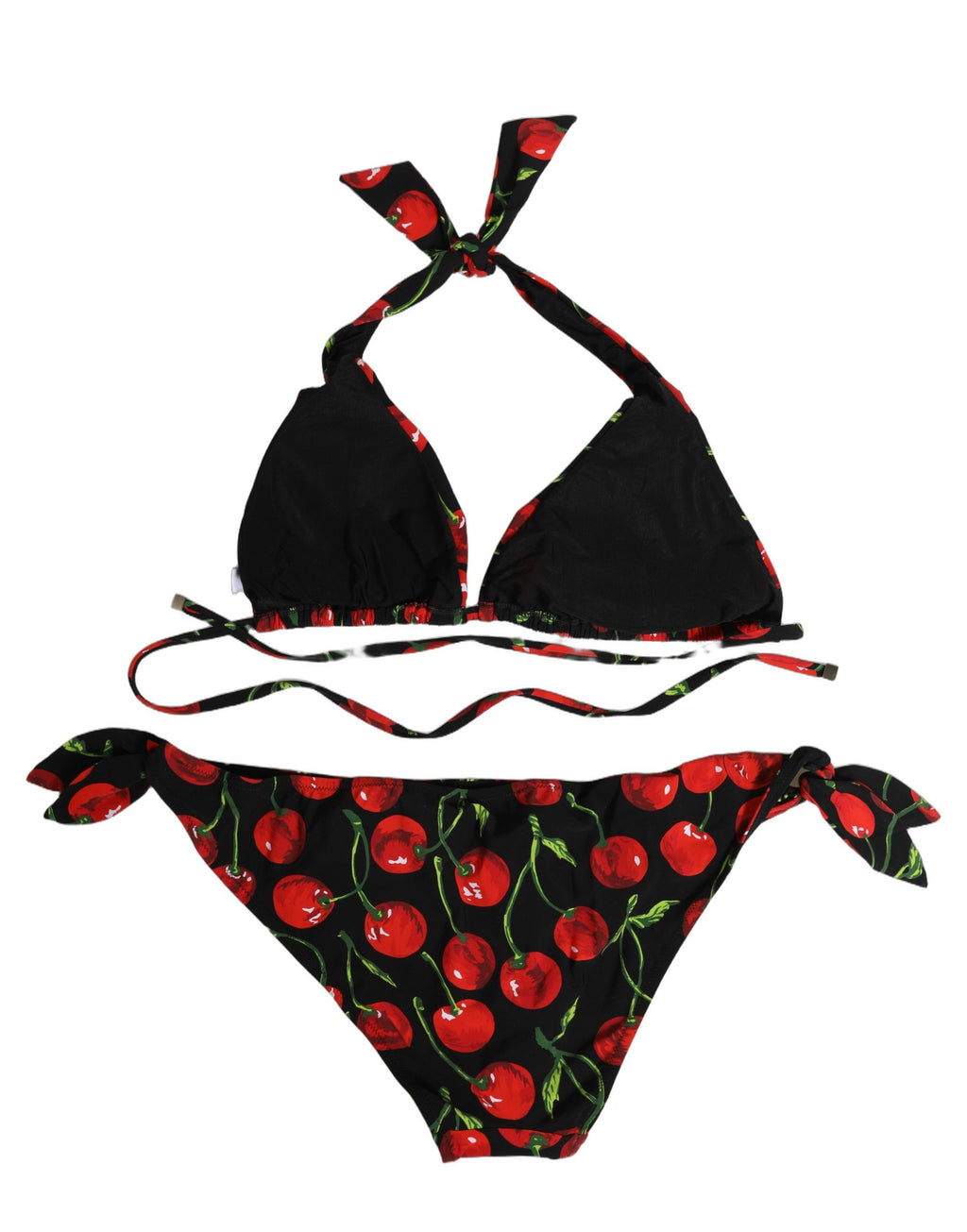 Dolce & Gabbana Black Cherry Print Nylon Bikini 2 Piece Swimwear