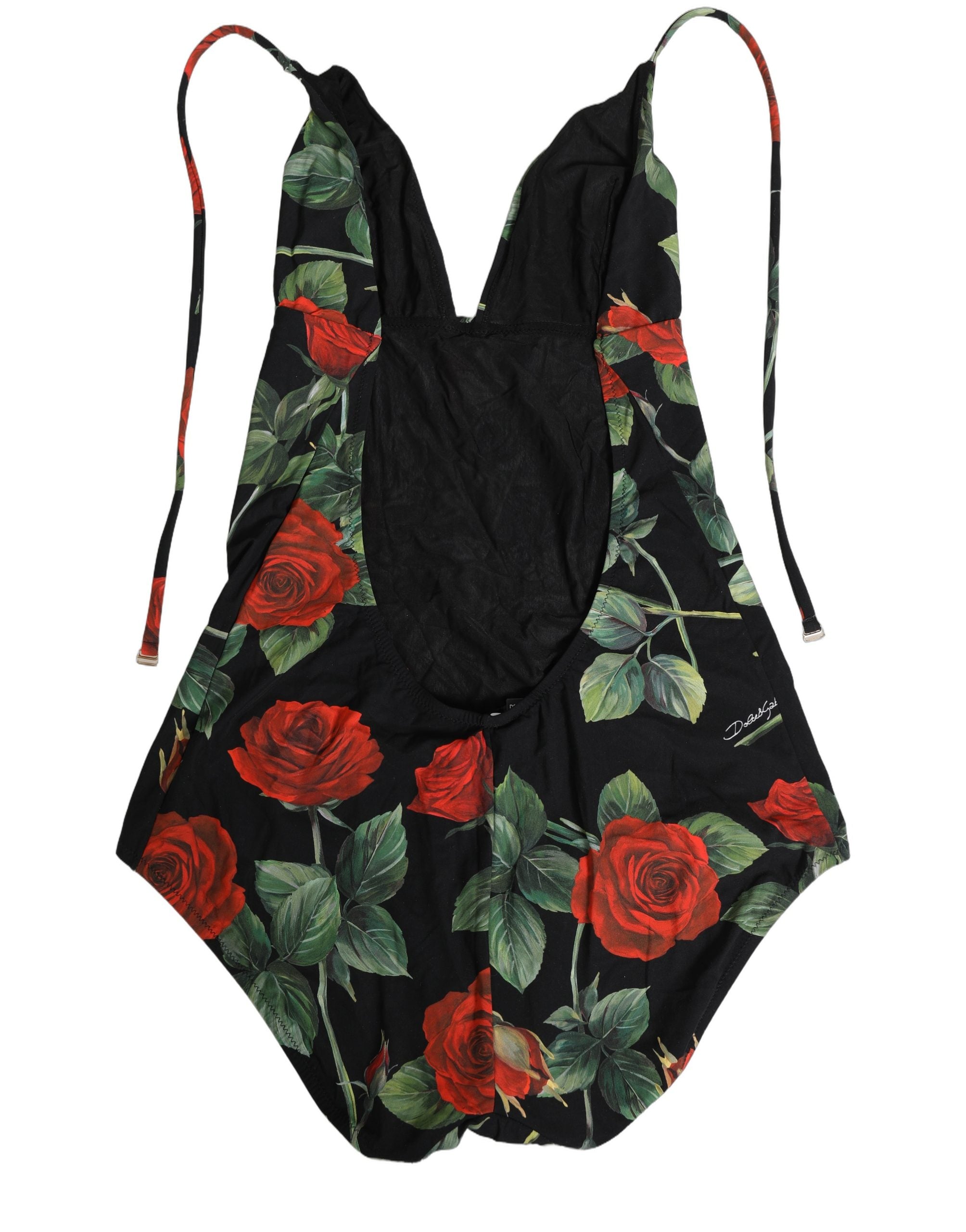Dolce & Gabbana Black Rose Print One Piece Swimsuit Swimwear