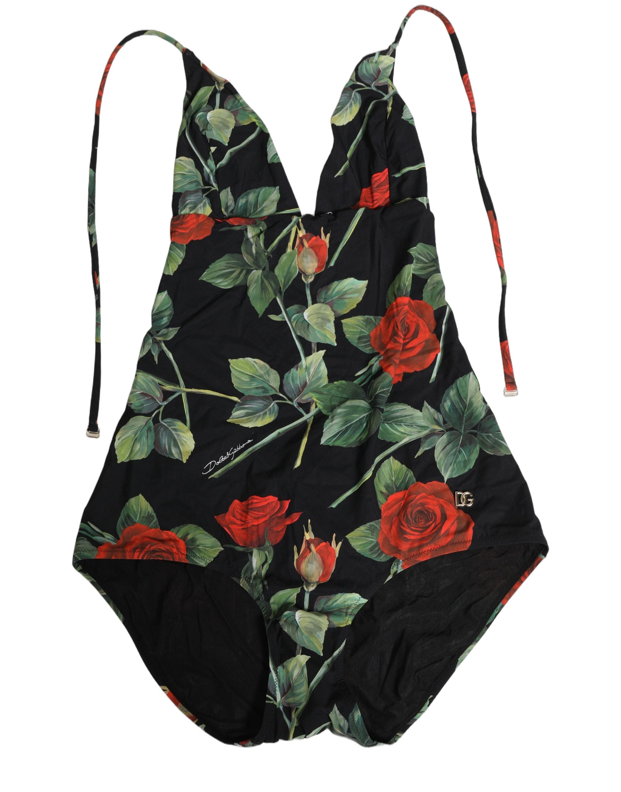 Dolce & Gabbana Black Rose Print One Piece Swimsuit Swimwear