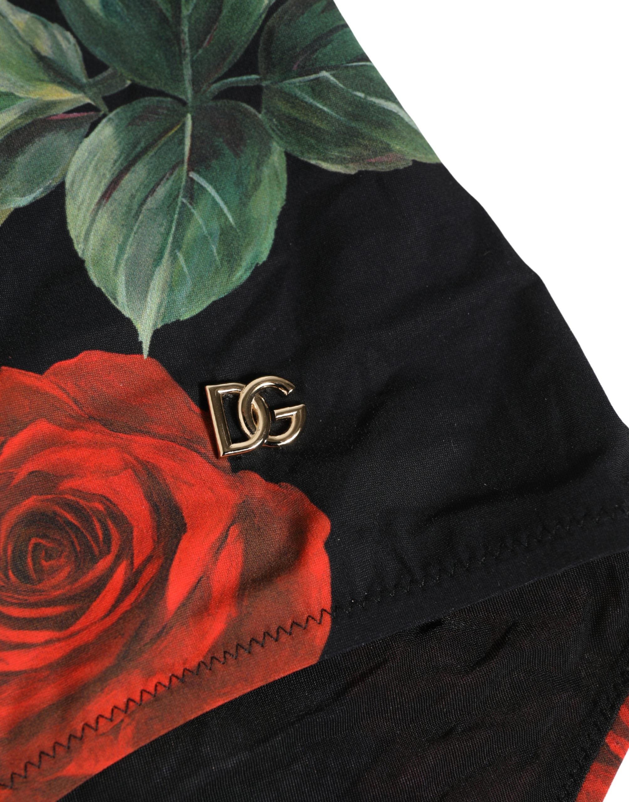 Dolce & Gabbana Black Rose Print One Piece Swimsuit Swimwear