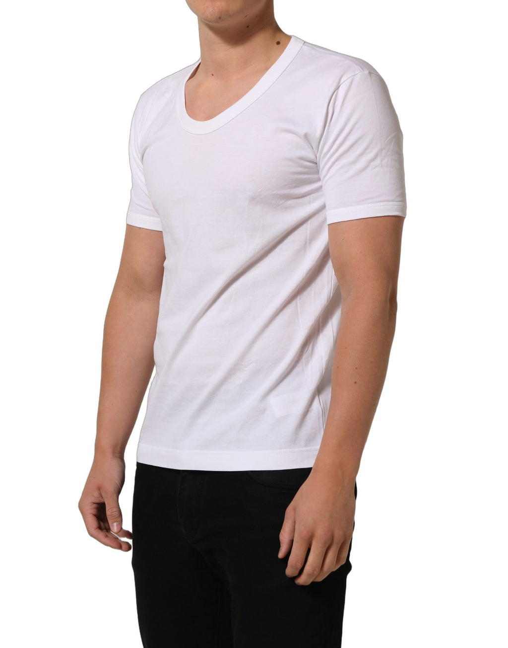 Dolce & Gabbana White Cotton Short Sleeve Round Neck T-shirt