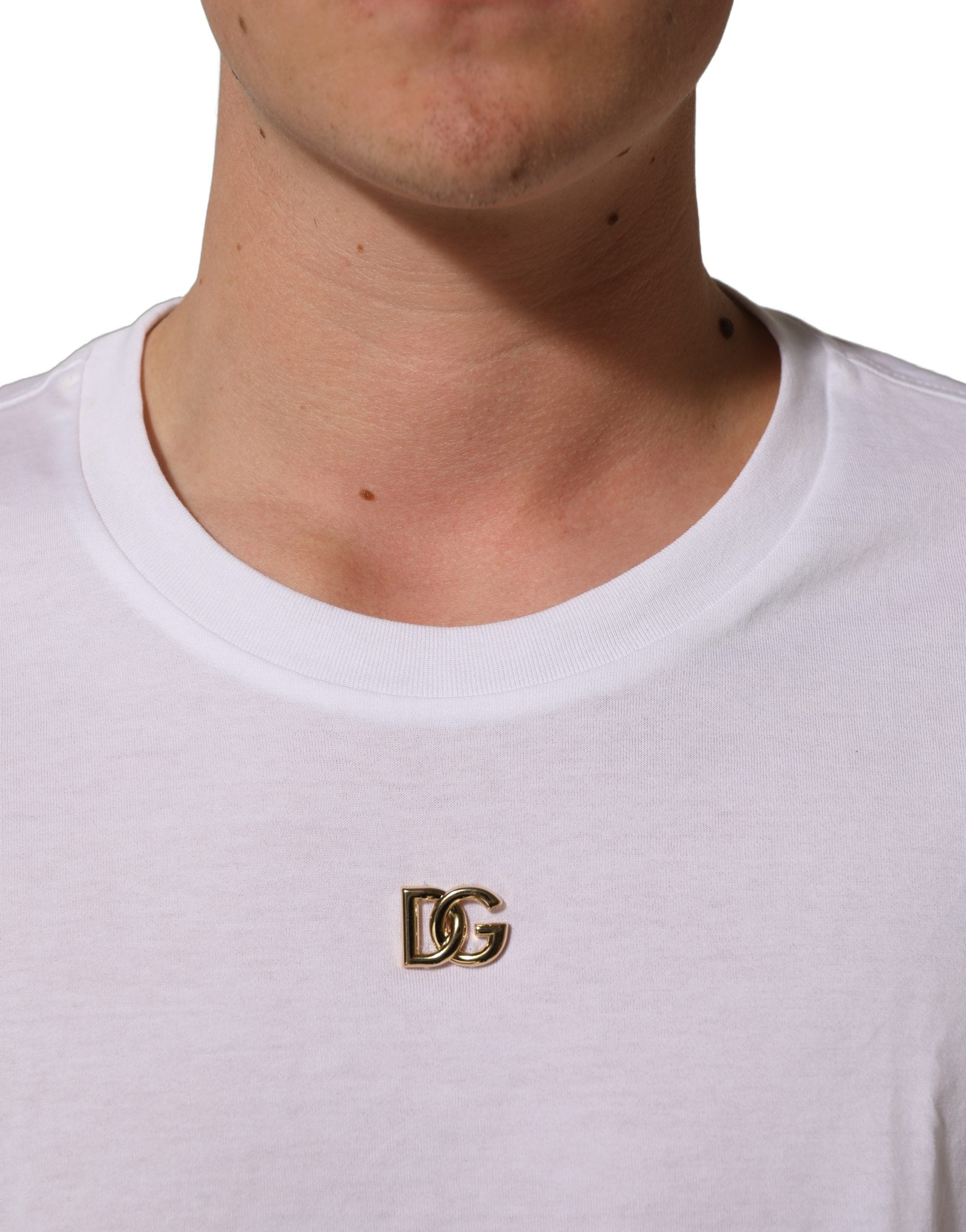 Dolce & Gabbana White Metal DG Logo Short Sleeves T-shirt