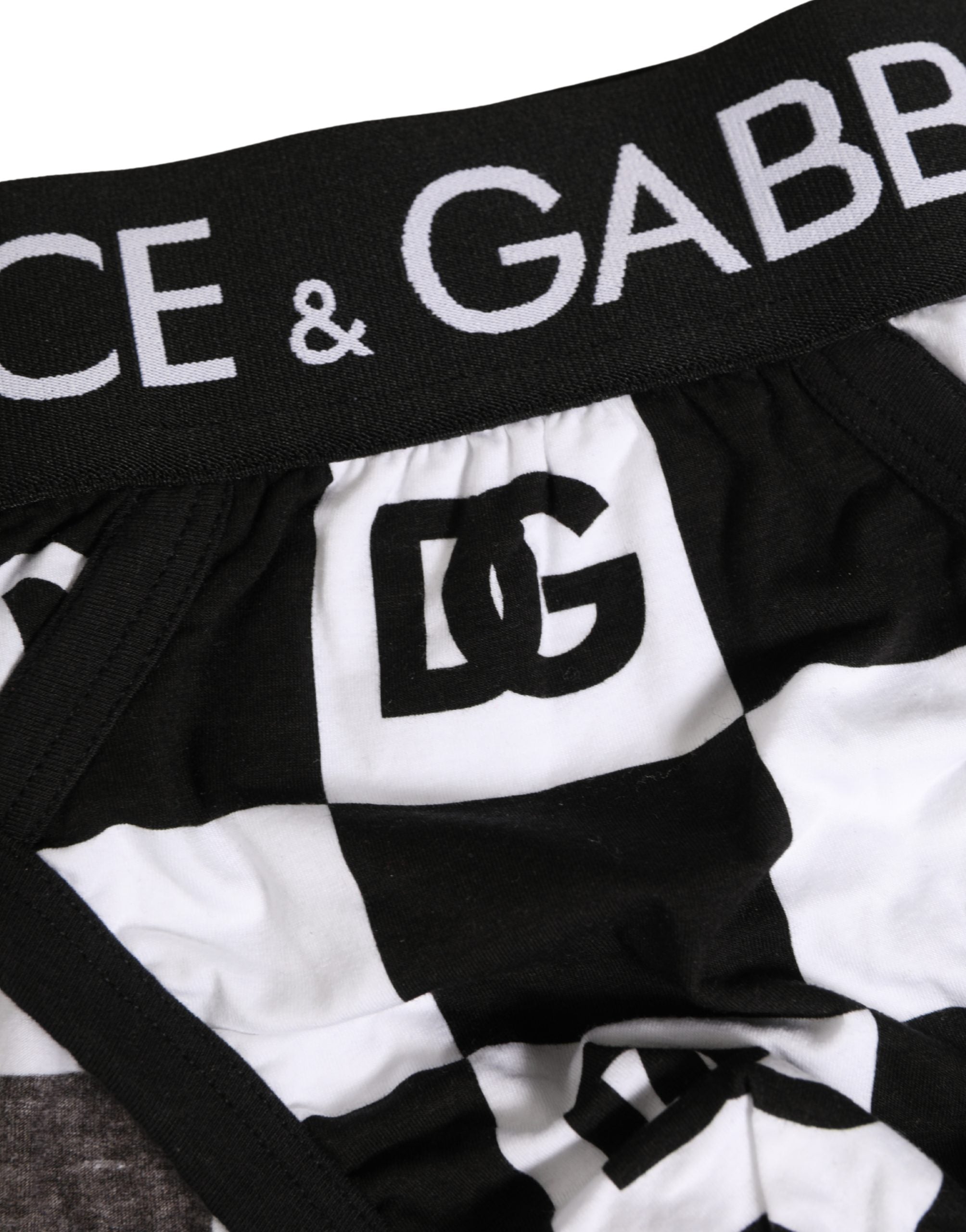 Dolce & Gabbana Black White Logo Checkered Midi Brief Underwear
