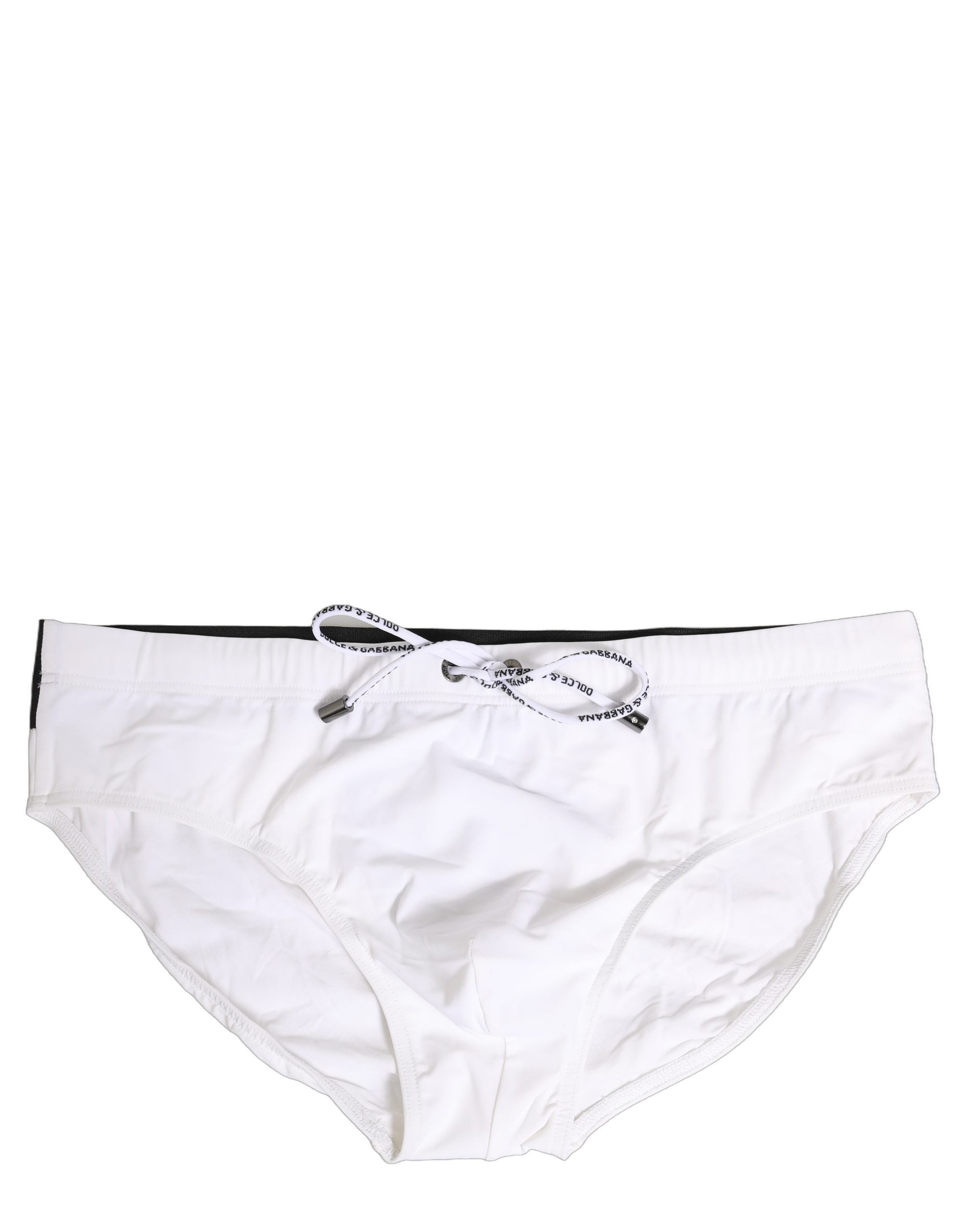 Dolce & Gabbana White Stretch Drawstring Swim Brief Swimwear