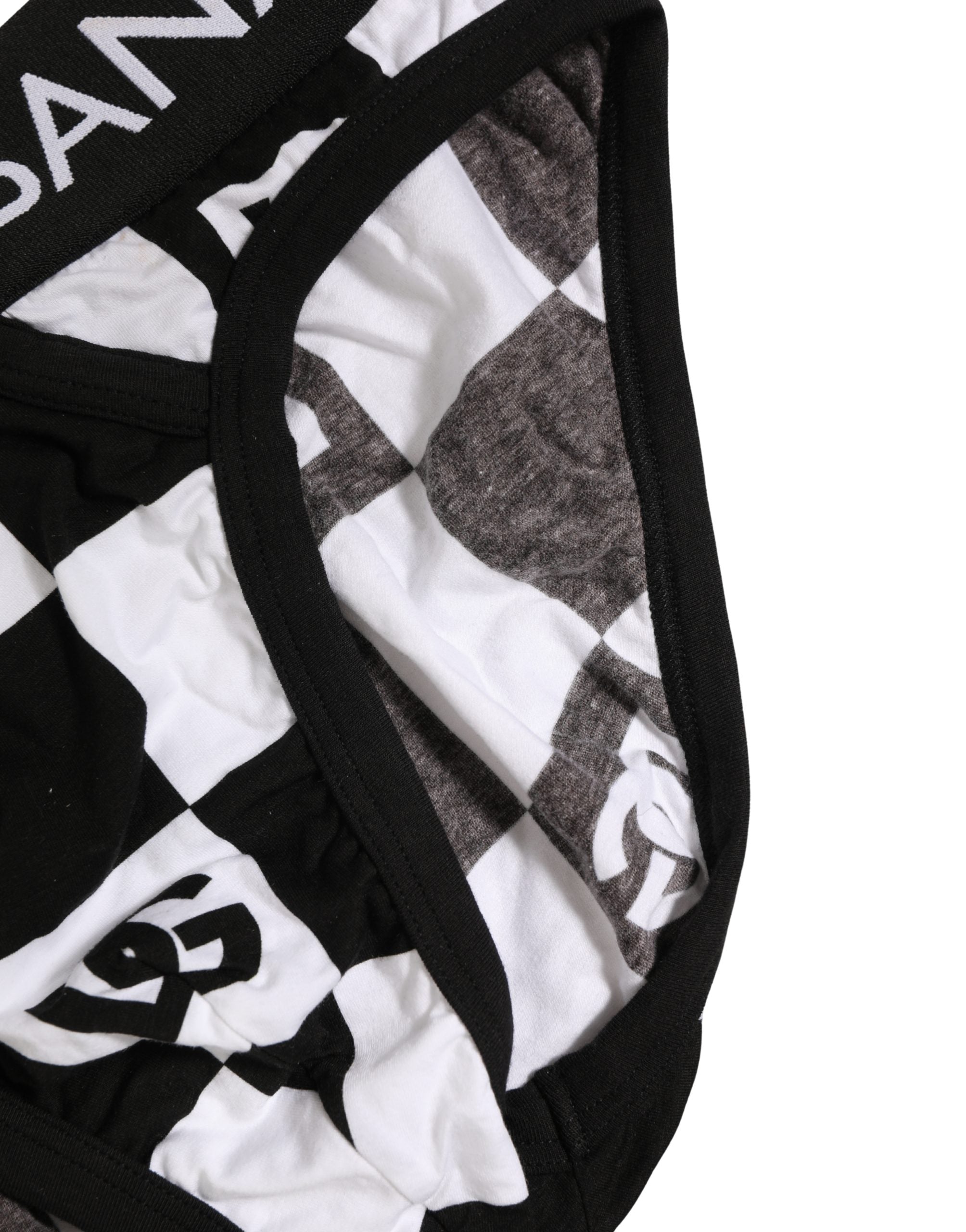 Dolce & Gabbana Black White Logo Checkered Midi Brief Underwear