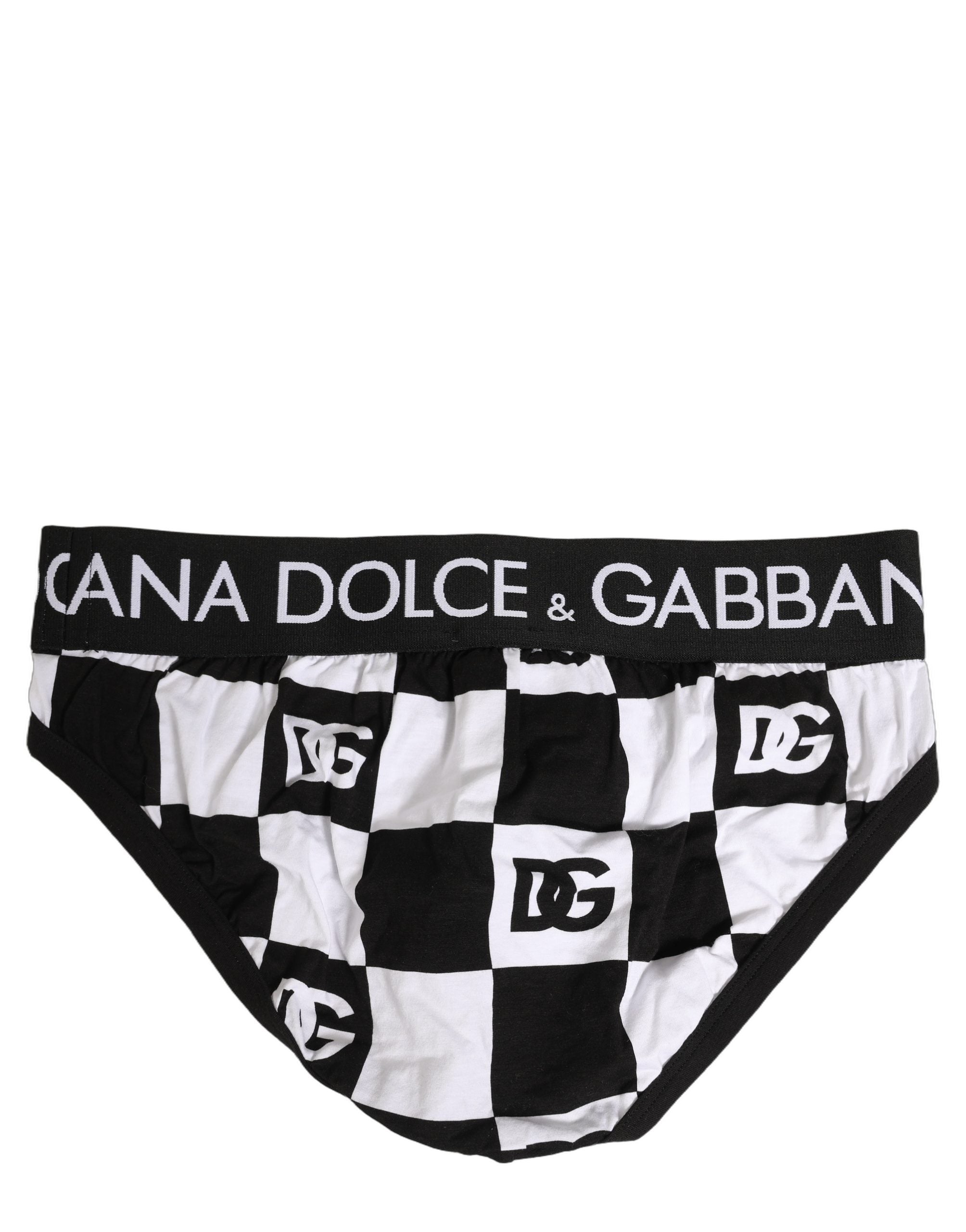 Dolce & Gabbana Black White Logo Checkered Midi Brief Underwear