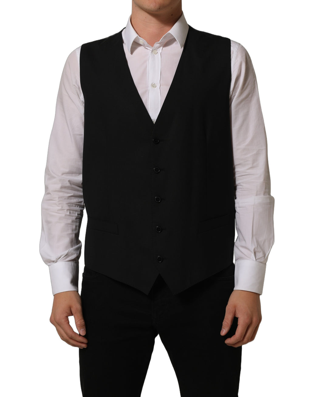 Dolce & Gabbana Black Wool Stretch Waistcoat Formal Vest