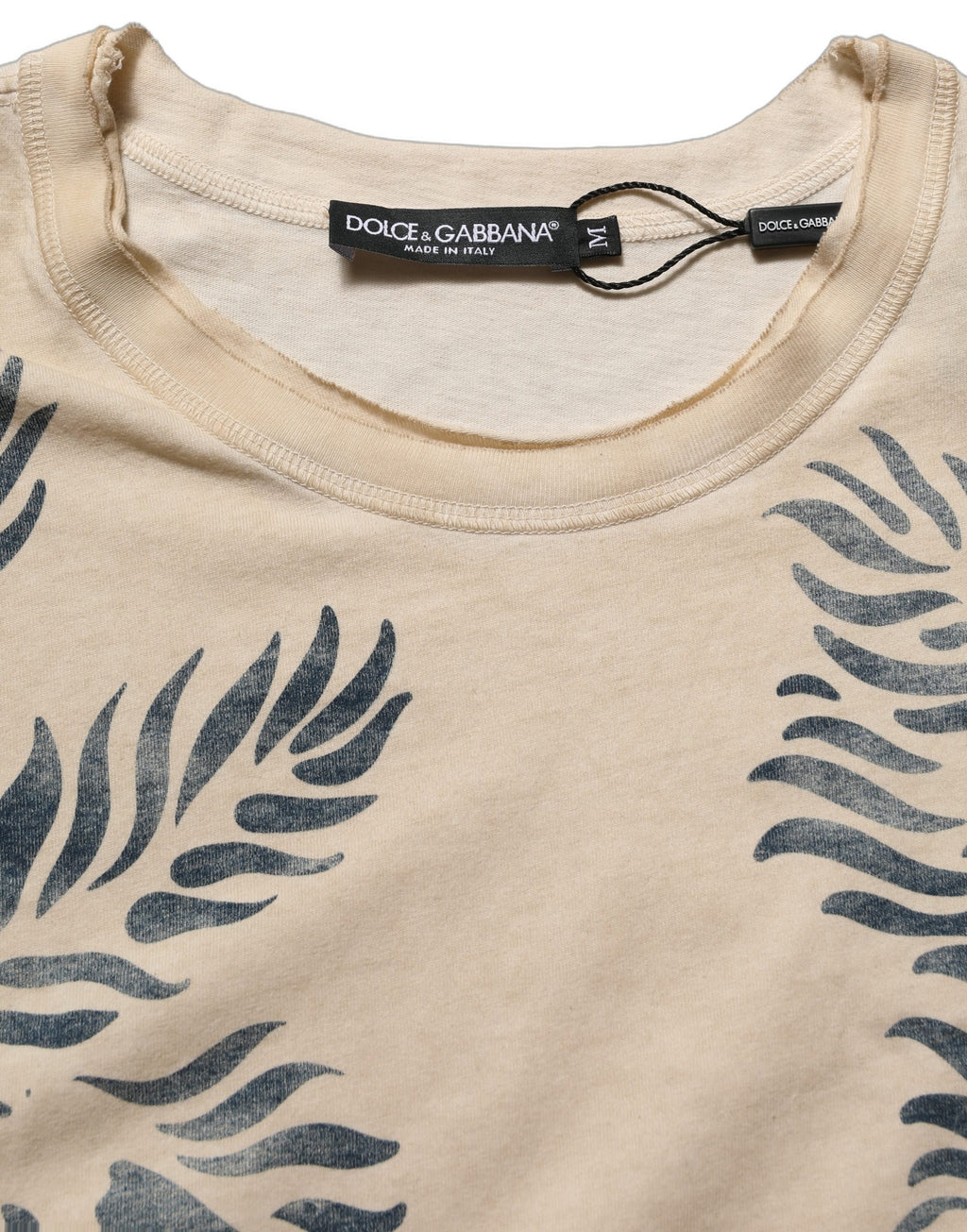 Dolce & Gabbana Beige Cotton Graphic Print Crew Neck T-shirt