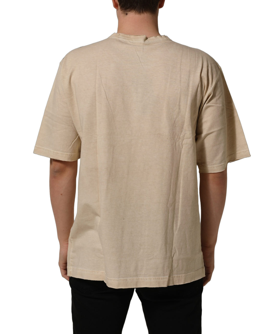Dolce & Gabbana Beige Cotton Graphic Print Crew Neck T-shirt
