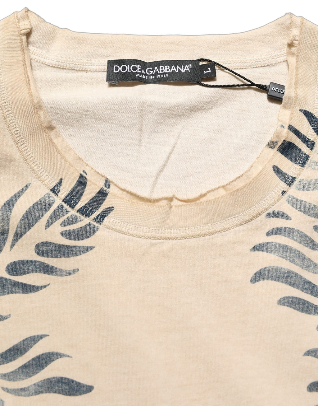 Dolce & Gabbana Beige Cotton Graphic Print Crew Neck T-shirt