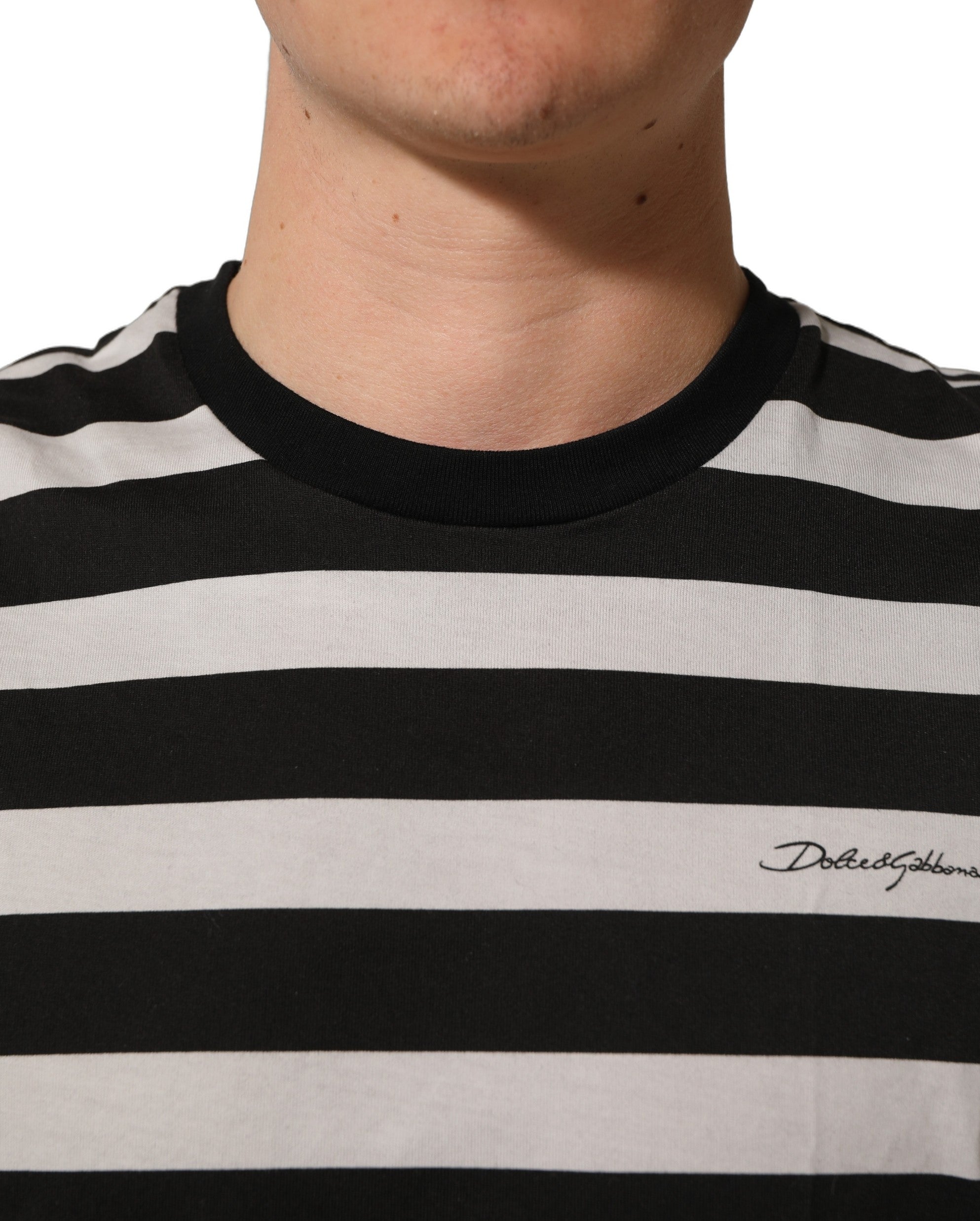 Dolce & Gabbana Black White Stripes Cotton Sleeveless T-shirt