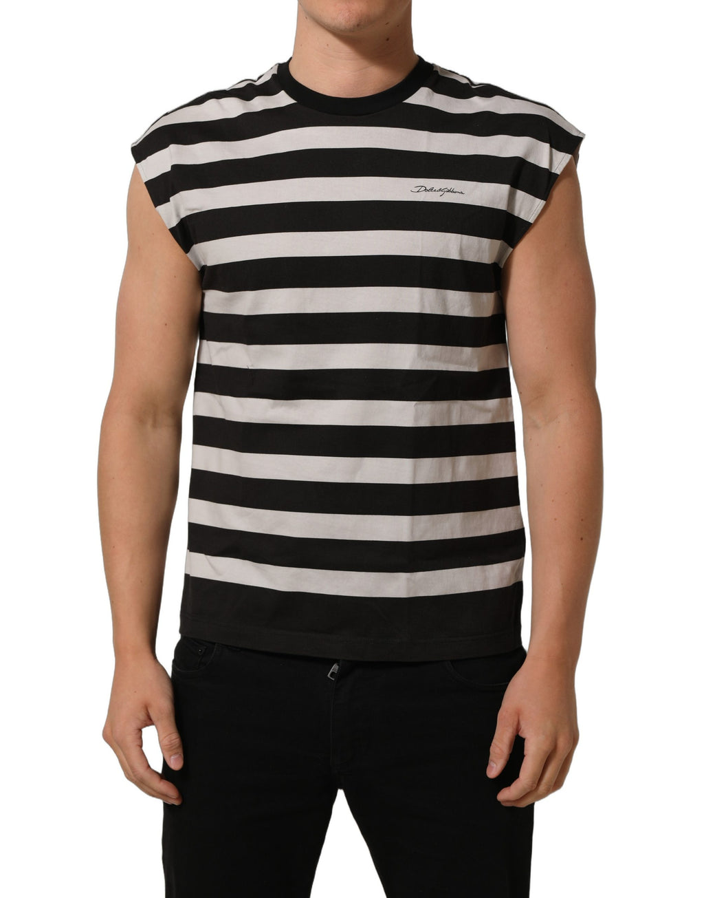 Dolce & Gabbana Black White Stripes Cotton Sleeveless T-shirt
